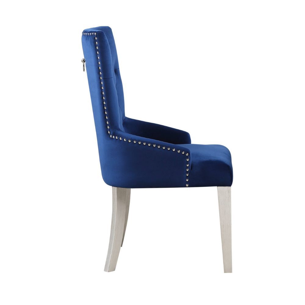 Varian - Side Chair - Blue Fabric & Antique Platinum - Urban Living Furniture (Los Angeles, CA)