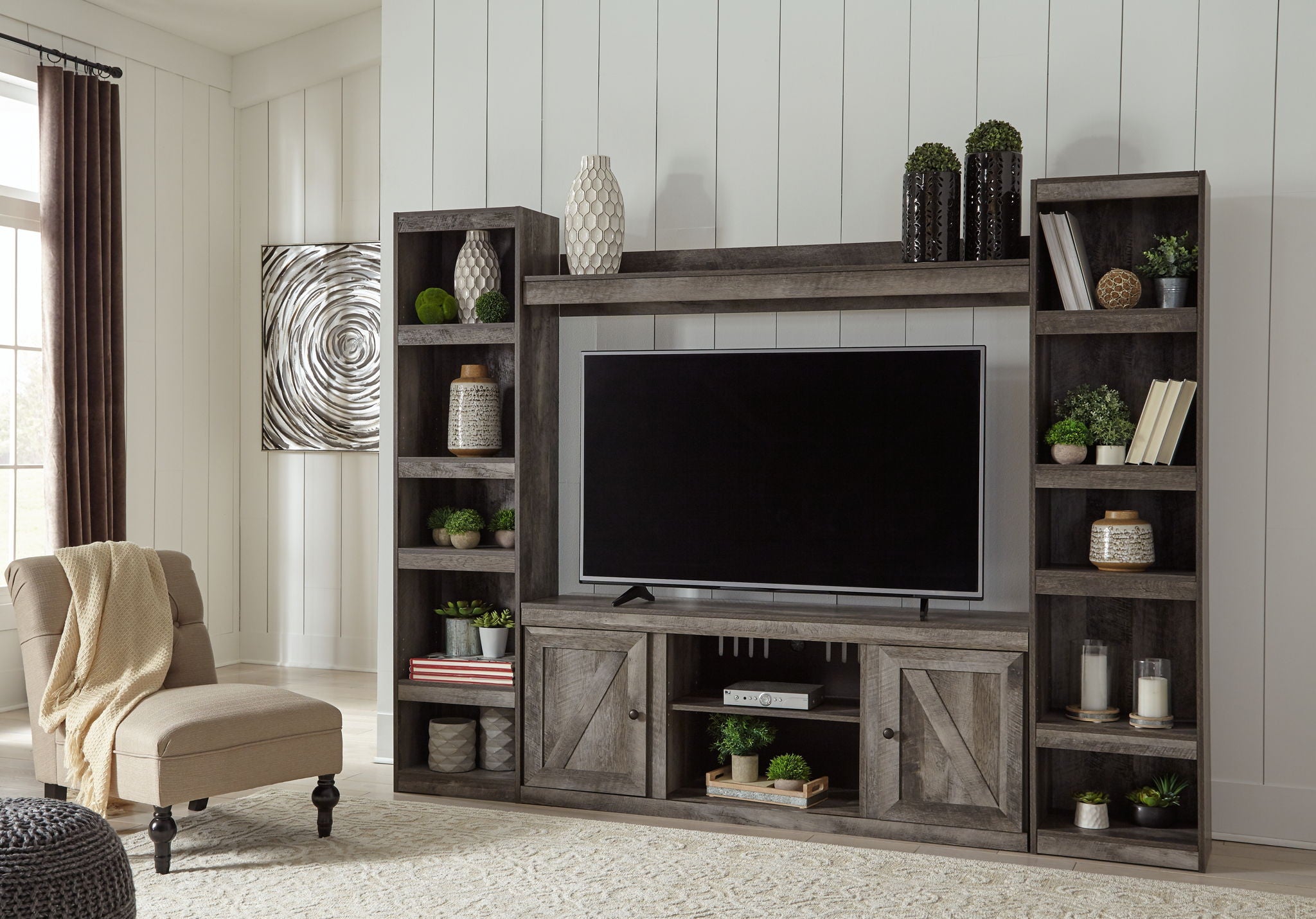 Wynnlow - Gray - 4-Piece Entertainment Center With LG TV Stand W/Fireplace Option - Urban Living Furniture (Los Angeles, CA)