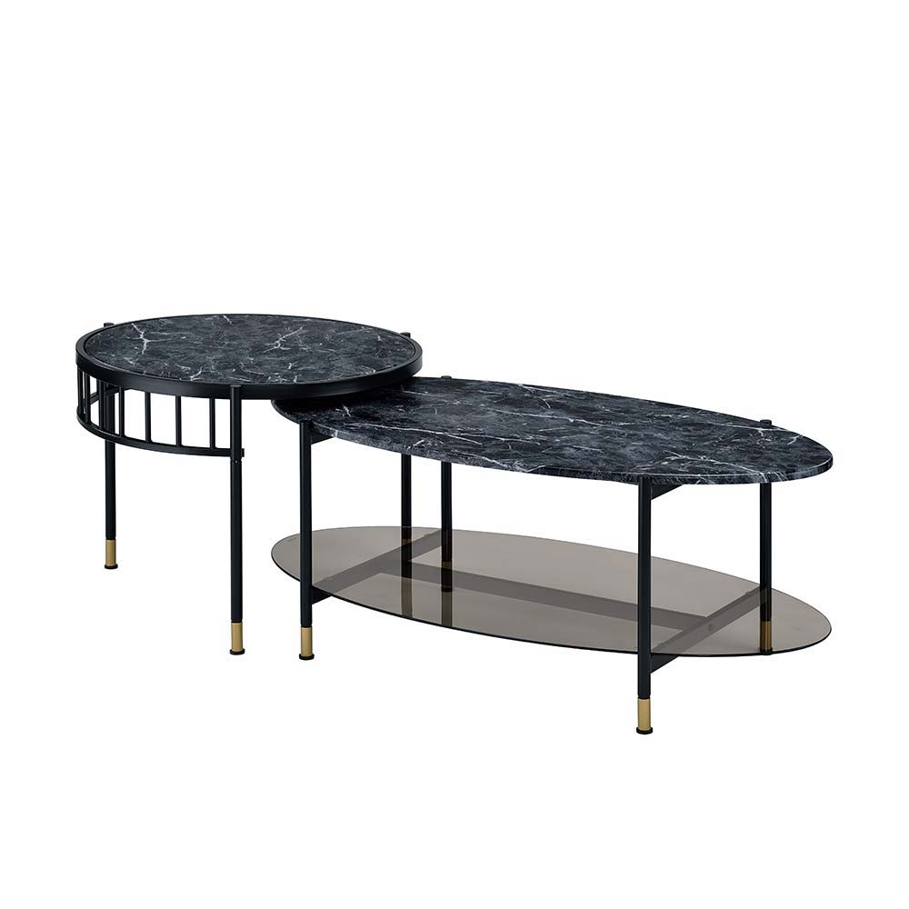 Silas - Nesting Coffee Table Set - Faux Marble Top & Black - Urban Living Furniture (Los Angeles, CA)