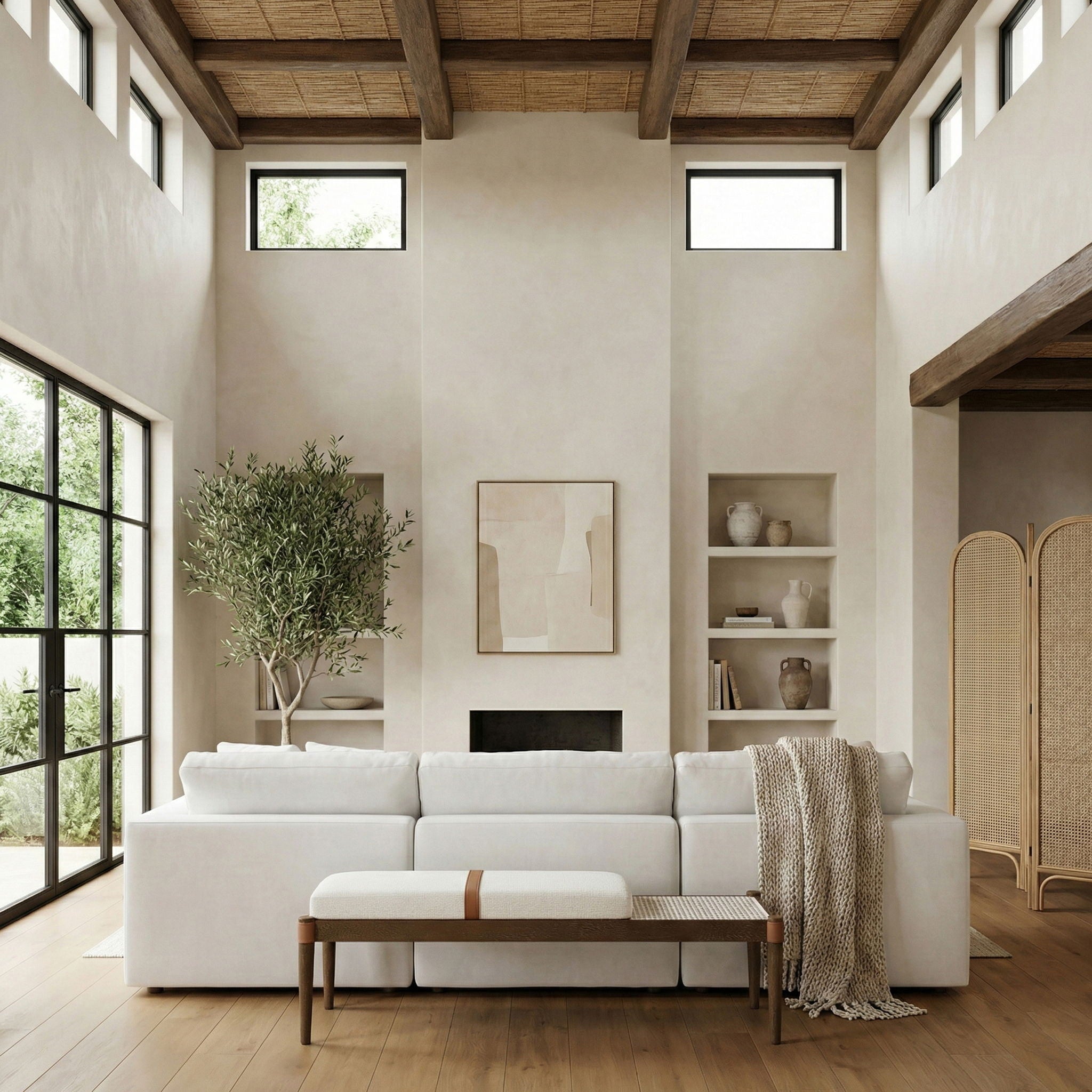 Nara - Linen Textured Fabric Upholstered Bench - Painted Brown Walnut - Urban Living Furniture (Los Angeles, CA)