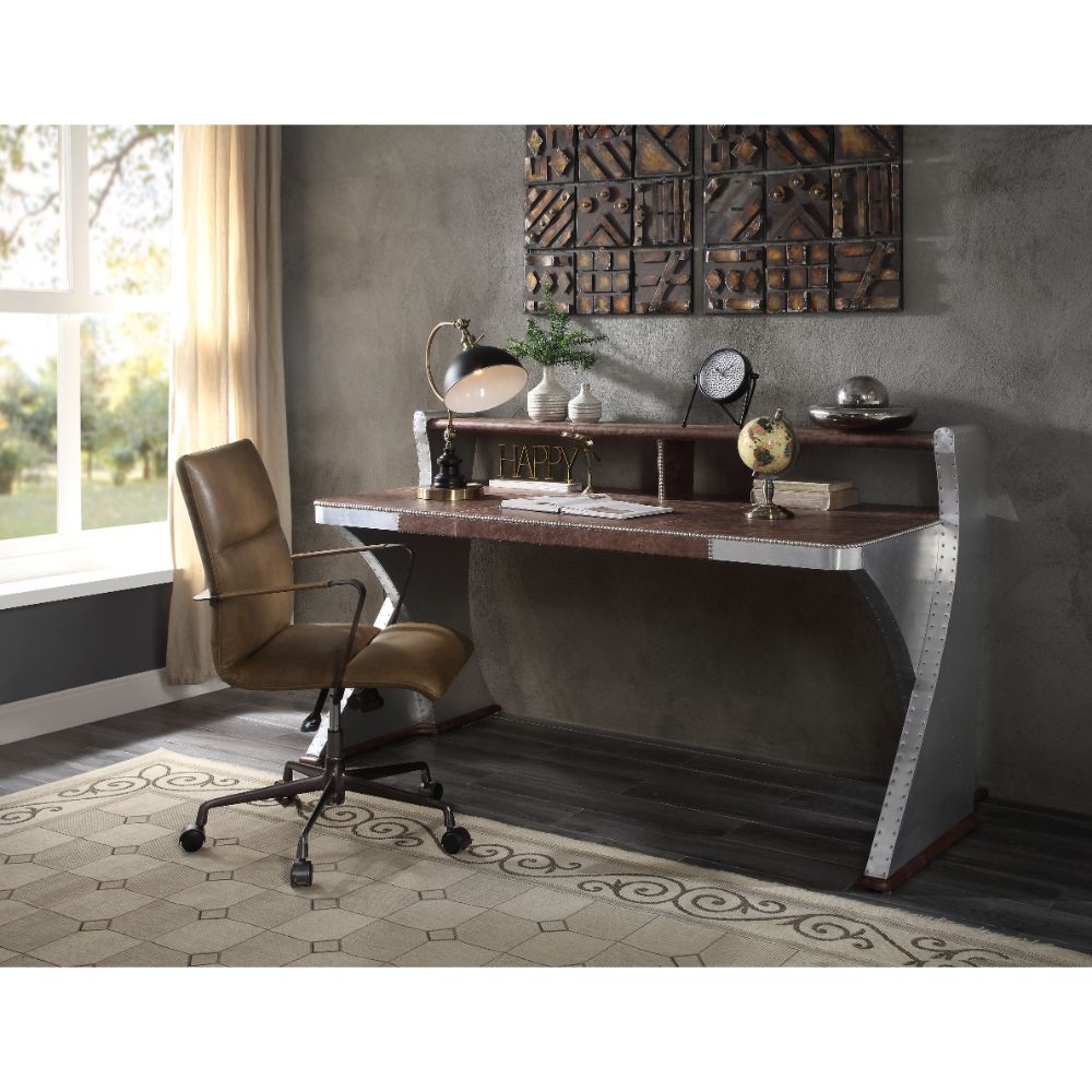 Brancaster - Desk - Retro Brown Top Grain Leather & Aluminum - Urban Living Furniture (Los Angeles, CA)