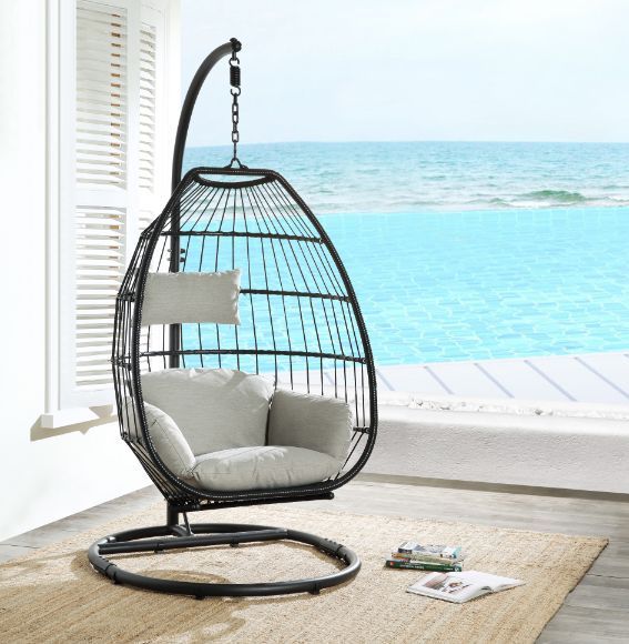 Oldi - Hanging Chair - Beige Fabric & Black Wicker - Urban Living Furniture (Los Angeles, CA)