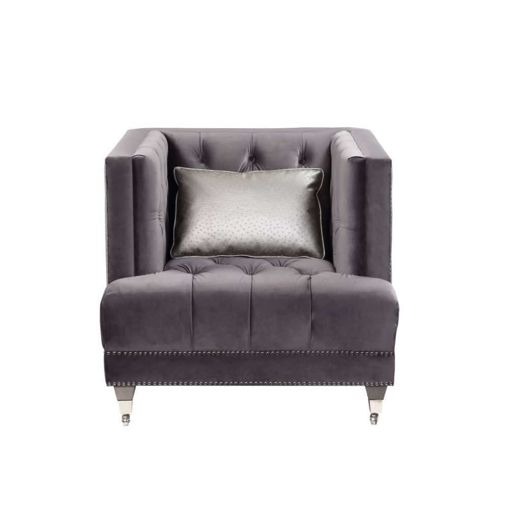 Hegio - Chair With Pillow - Gray Velvet - Urban Living Furniture (Los Angeles, CA)