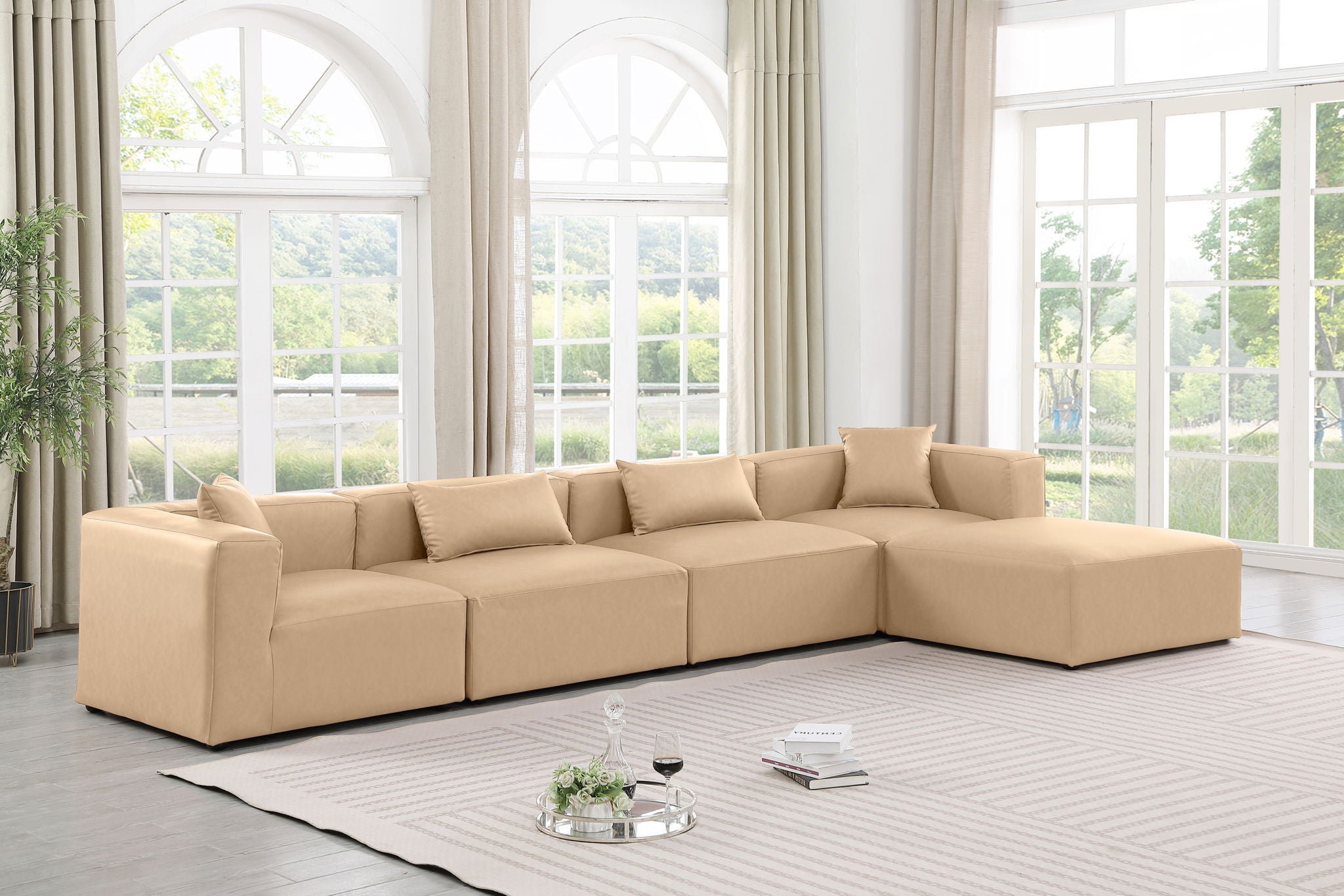 Cube - 5 Piece Modular Sectional With Chaise - Tan - Urban Living Furniture (Los Angeles, CA)