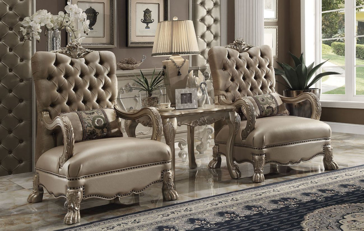 Dresden - Chair With Pillow - Bone Velvet & Gold Patina