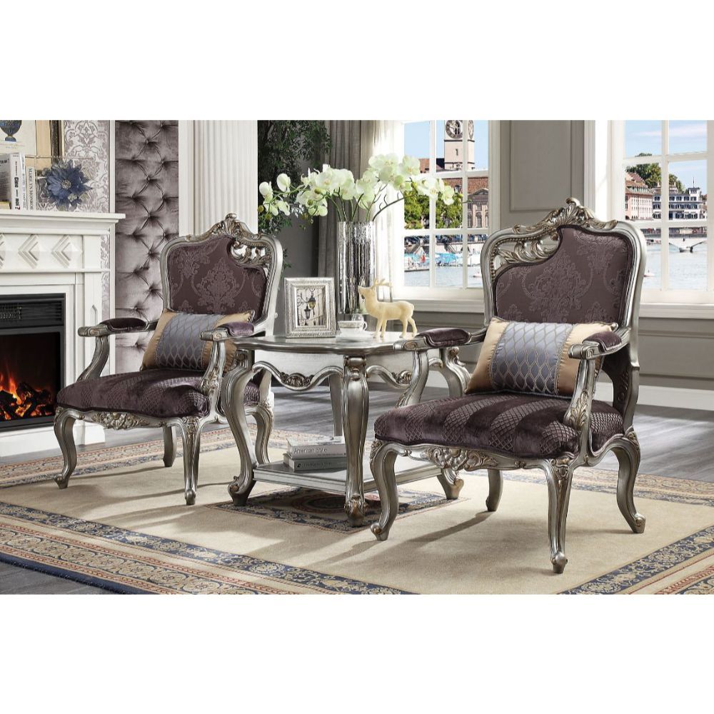 Picardy - Chair With Pillow (Rf Leaf) - Velvet & Antique Platinum - Urban Living Furniture (Los Angeles, CA)