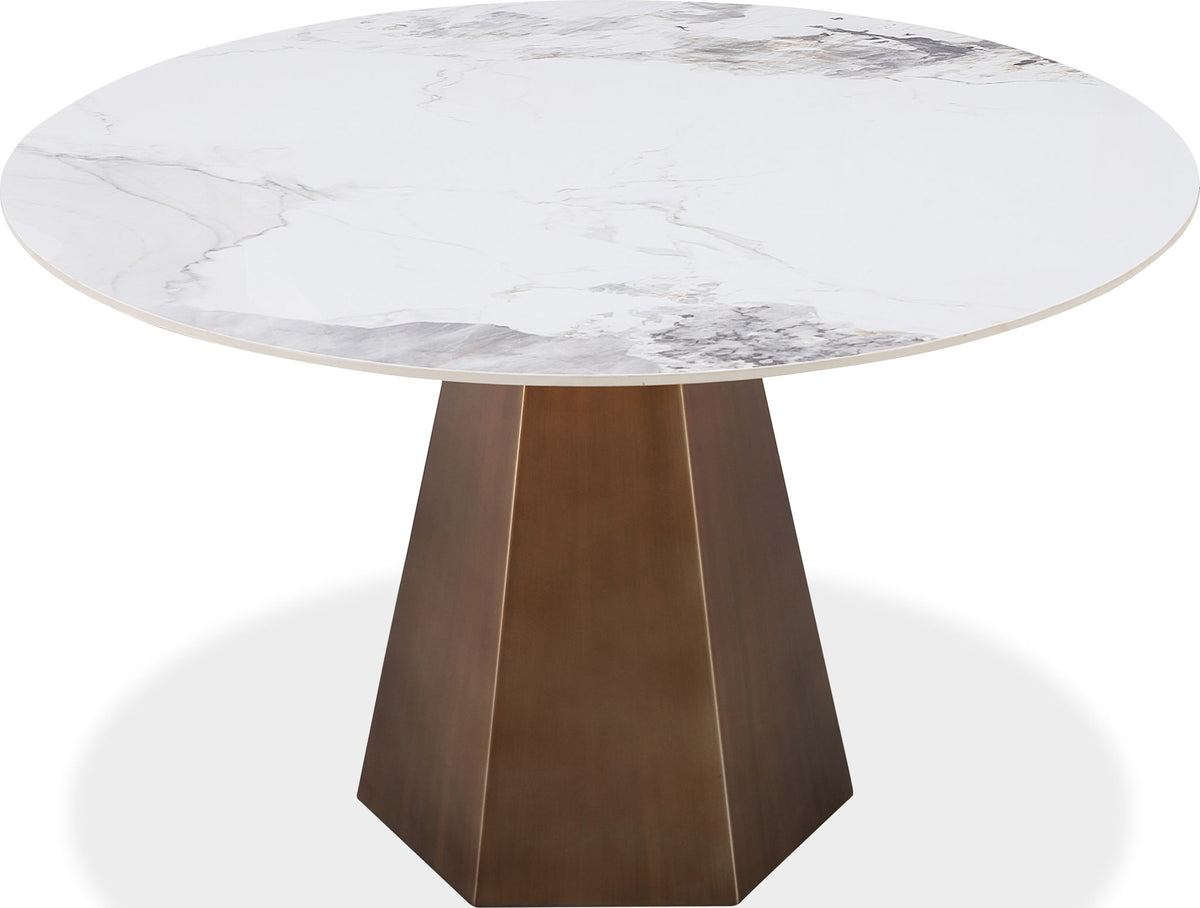 Crossroads 2.0 - Carmel Stone Top Round Dining Table - Chanelle And Bronze