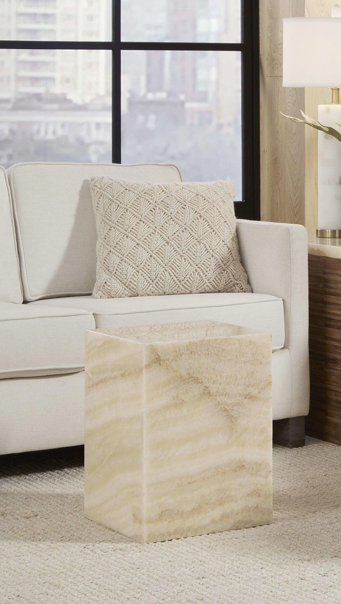 One - Square Onyx End Table - White