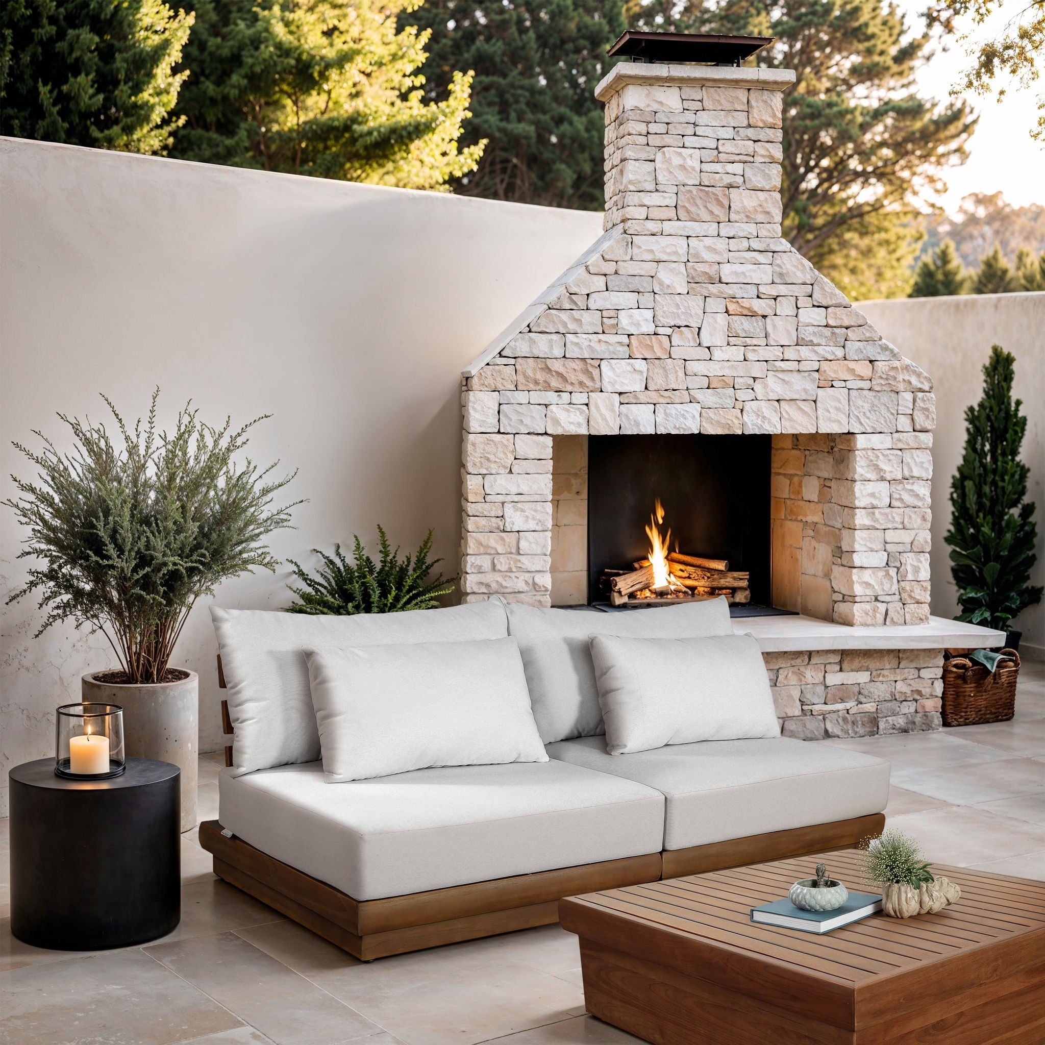 Mirella - 2 Piece Water Resistant Fabric 74" Upholstered Outdoor Patio Modular Armless Loveseat - Urban Living Furniture (Los Angeles, CA)