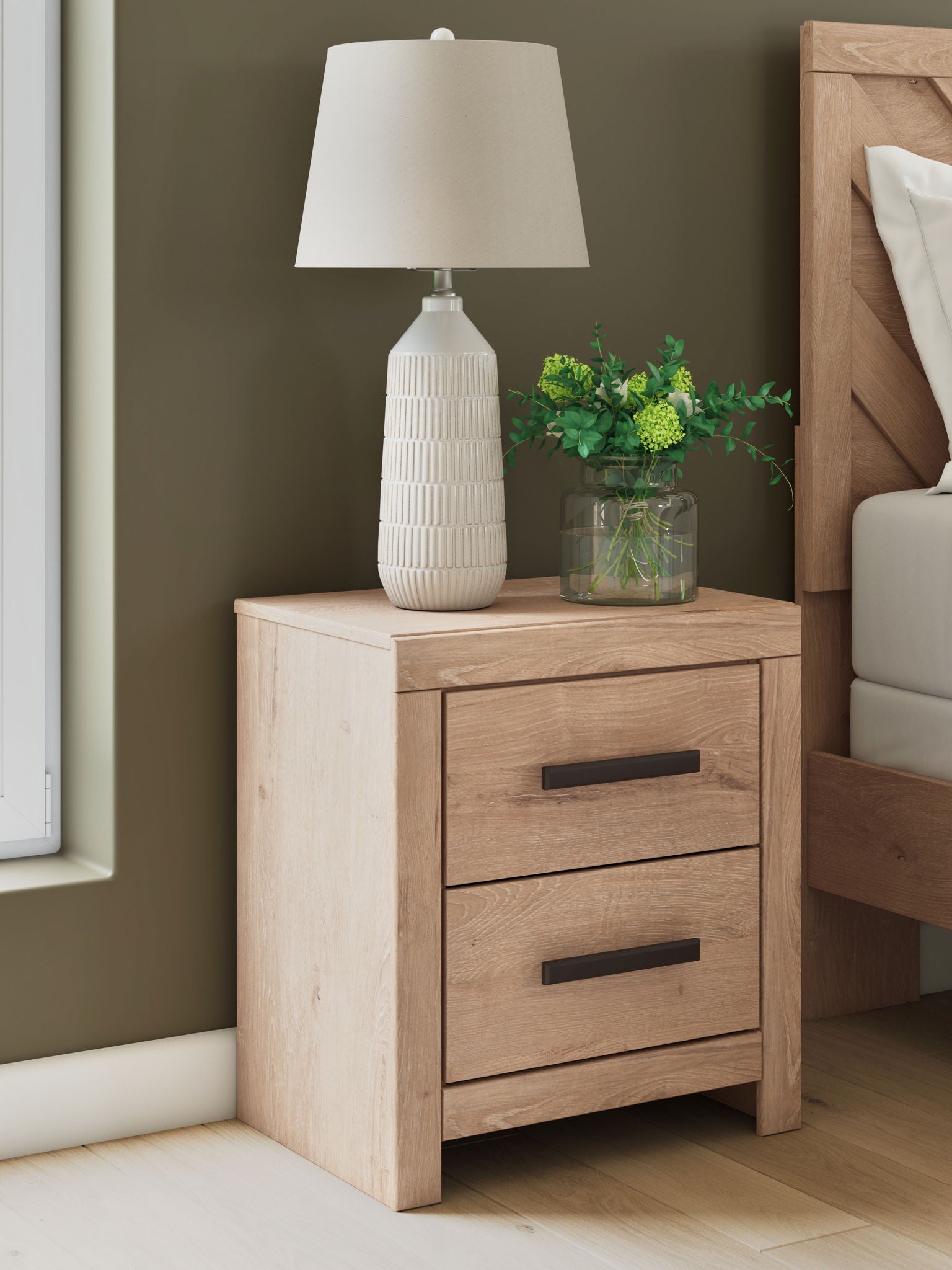 Sanginlane - Tan - Two Drawer Night Stand - Urban Living Furniture (Los Angeles, CA)