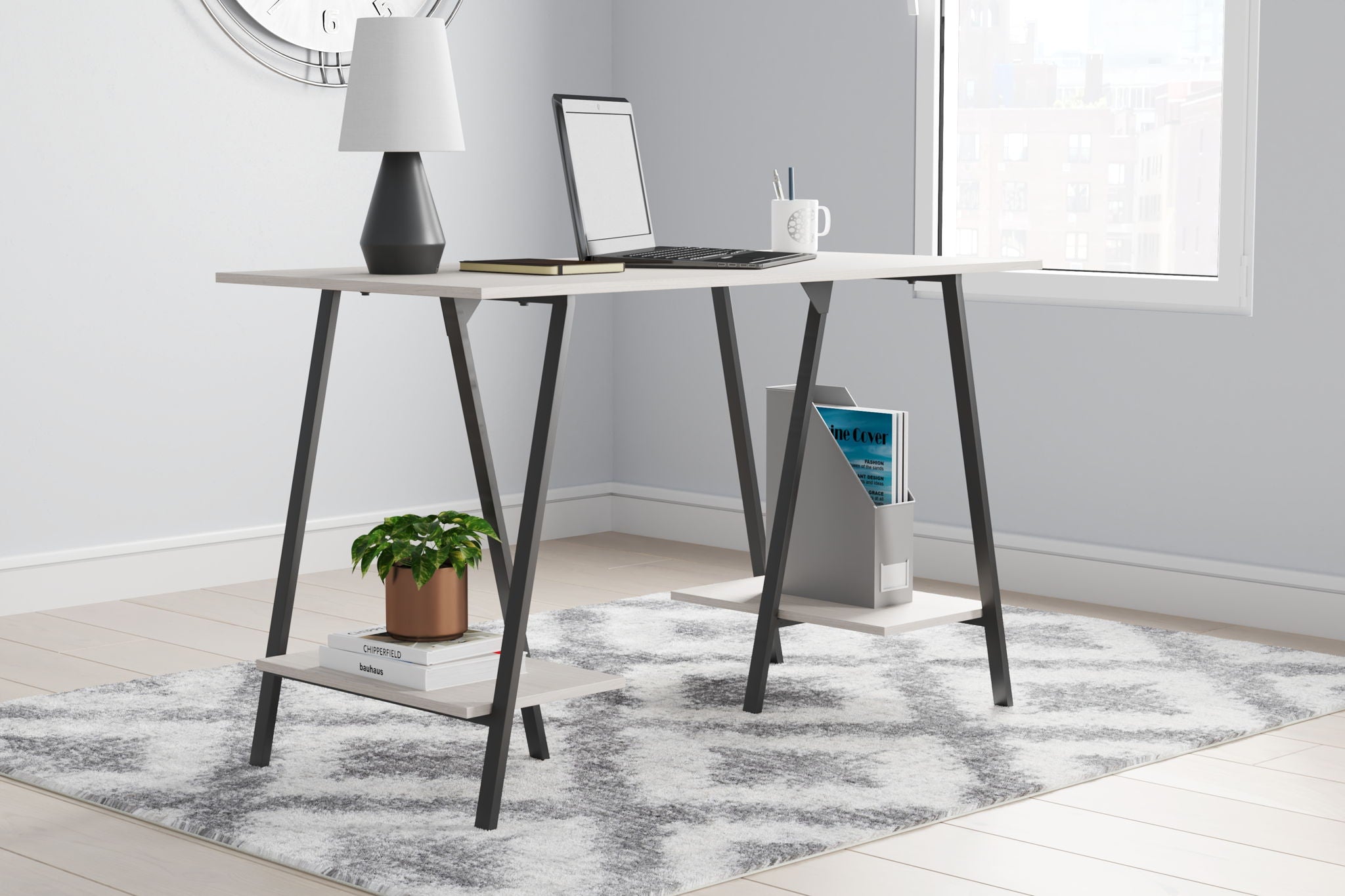 Bayflynn - White / Black - Home Office Desk - 2 Fixed Shelves - Urban Living Furniture (Los Angeles, CA)