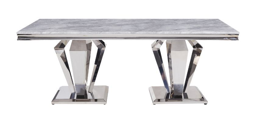 Satinka - Dining Table - Light Gray Printed Faux Marble Top & Mirrored Silver - Urban Living Furniture (Los Angeles, CA)