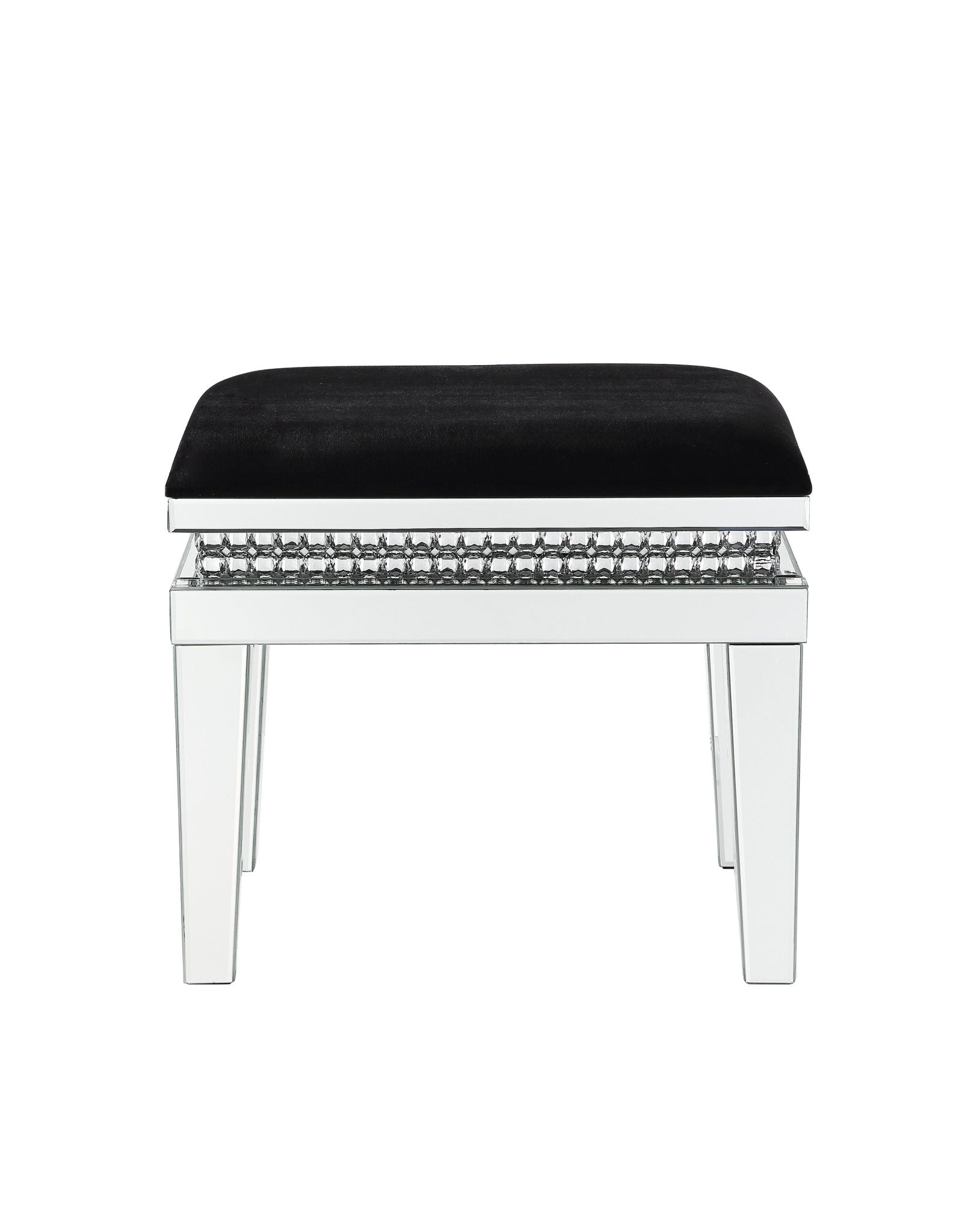 Lotus - Vanity Stool - Black Fabric, Mirrored & Faux Crystals - Urban Living Furniture (Los Angeles, CA)