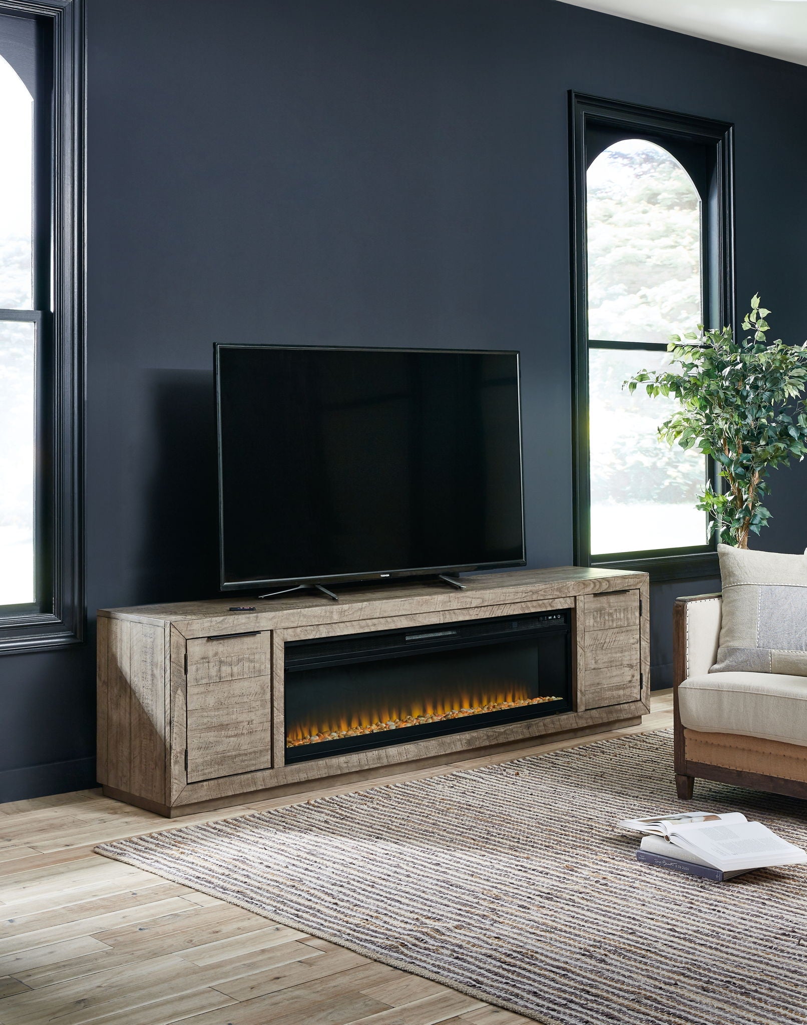 Krystanza - Weathered Gray - TV Stand with Wide Fireplace Insert - Urban Living Furniture (Los Angeles, CA)