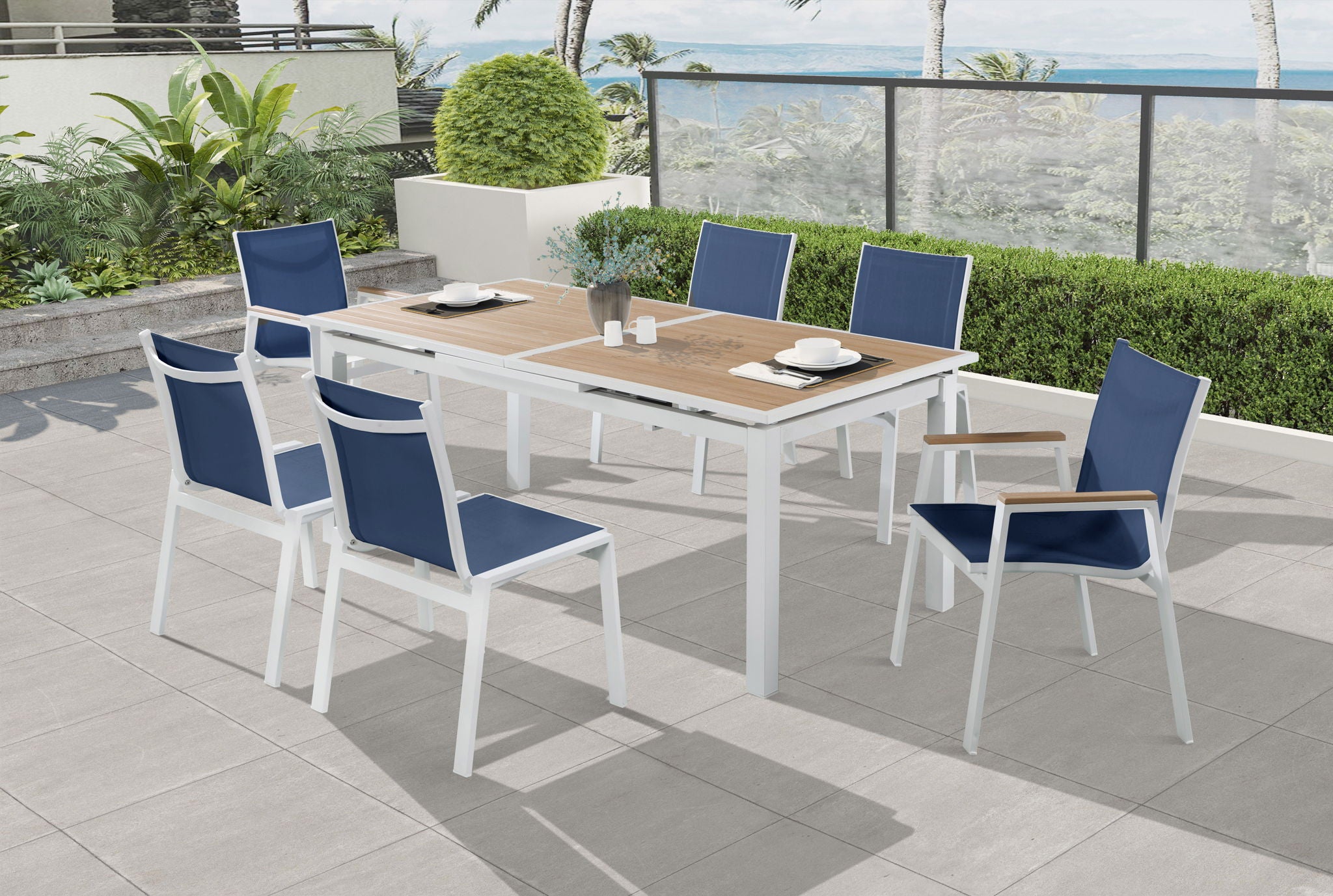 Nizuc - Outdoor Patio Dining Arm Chair With White Frame And Natural Arms (Set of 2) - Urban Living Furniture (Los Angeles, CA)