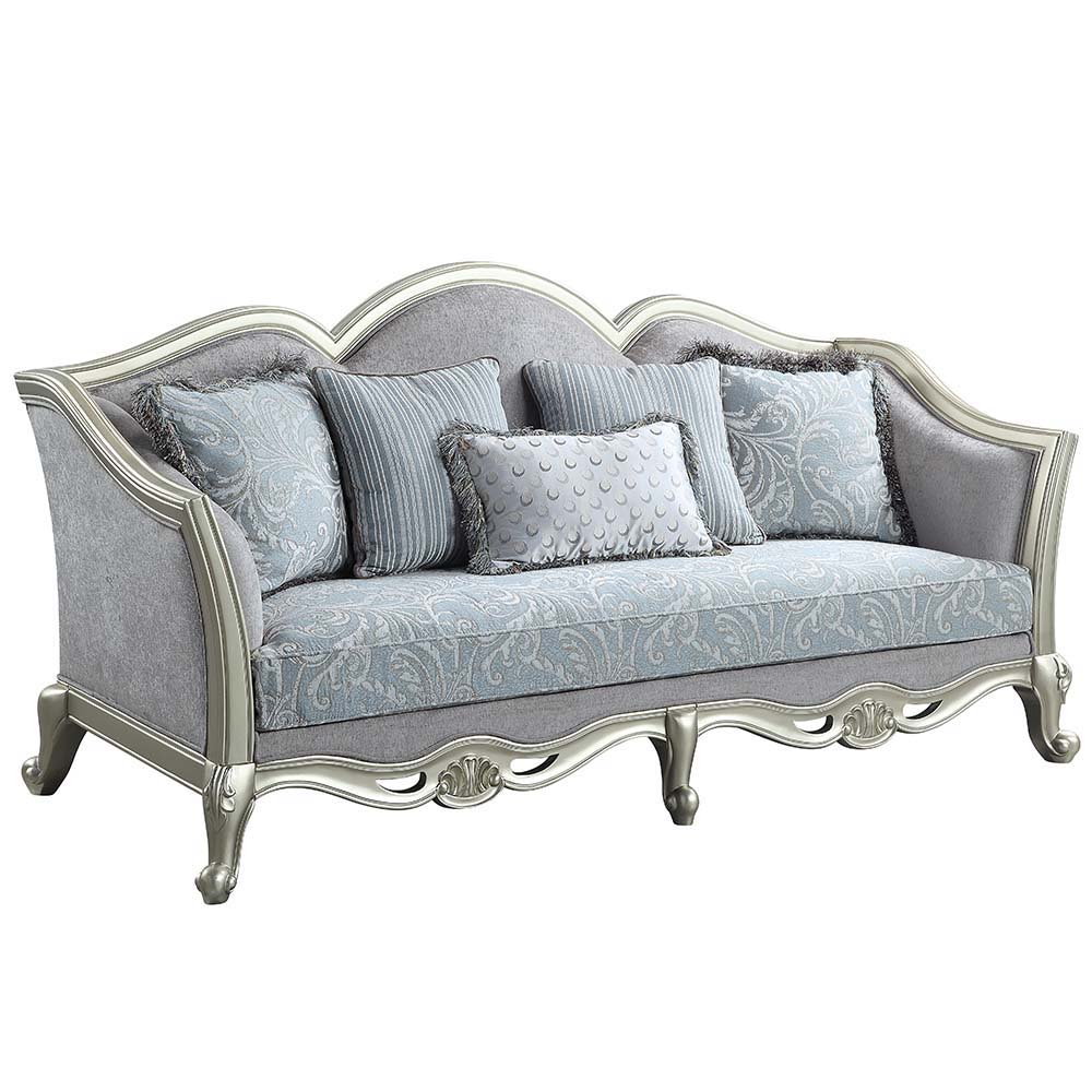 Qunsia - Sofa With 5 Pillows - Light Gray Linen & Champagne - Urban Living Furniture (Los Angeles, CA)