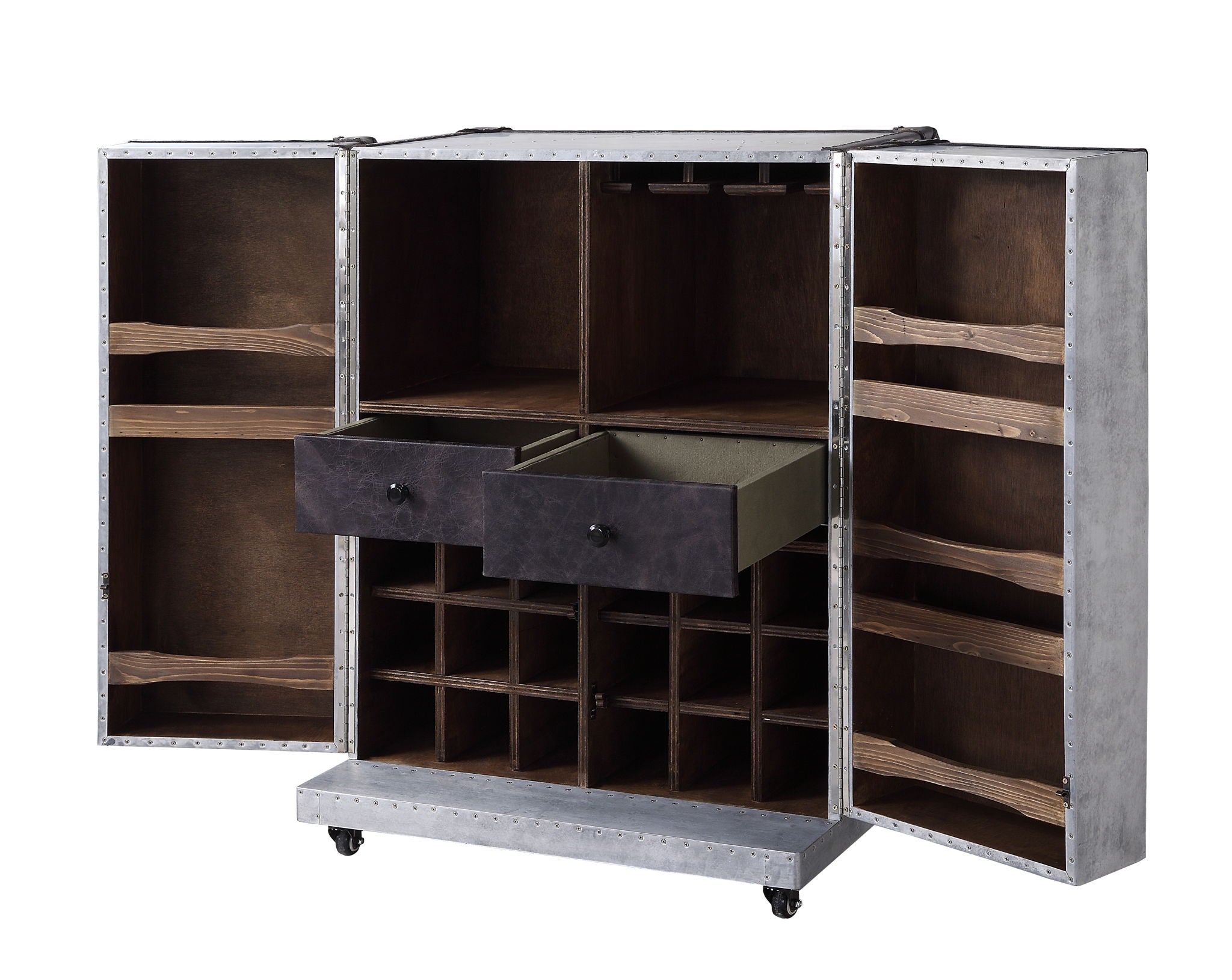 Brancaster - Wine Cabinet - Antique Ebony Top Grain Leather & Aluminum - Urban Living Furniture (Los Angeles, CA)