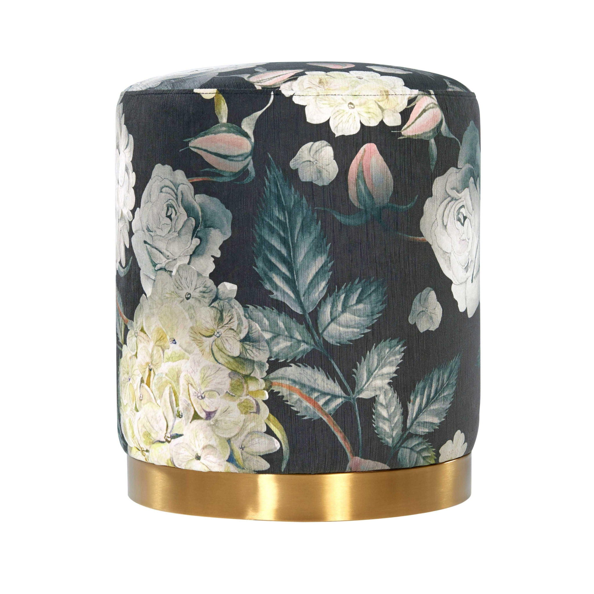 Opal - Floral Velvet Ottoman With Gold Base - Dark Gray - Urban Living Furniture (Los Angeles, CA)
