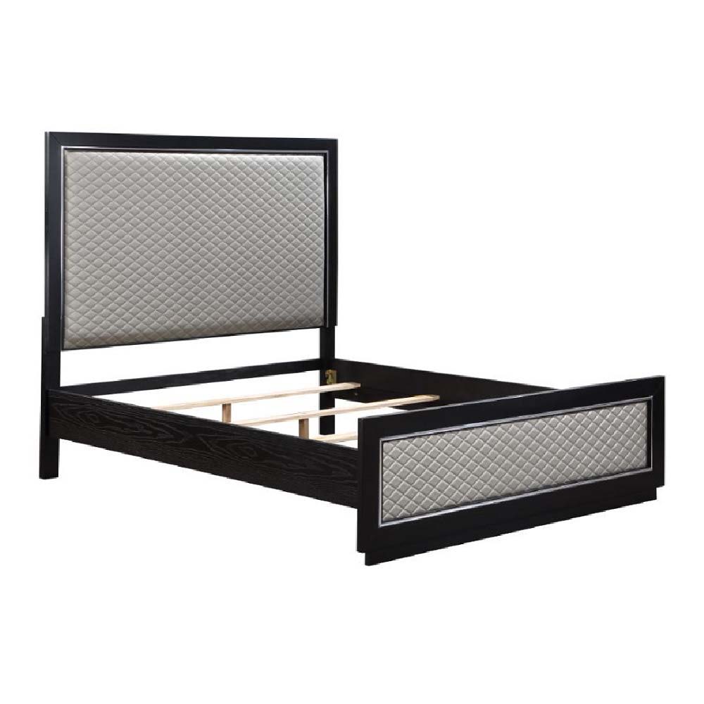 Nicola - Queen Bed - Silver Synthetic Leather & Black - Urban Living Furniture (Los Angeles, CA)