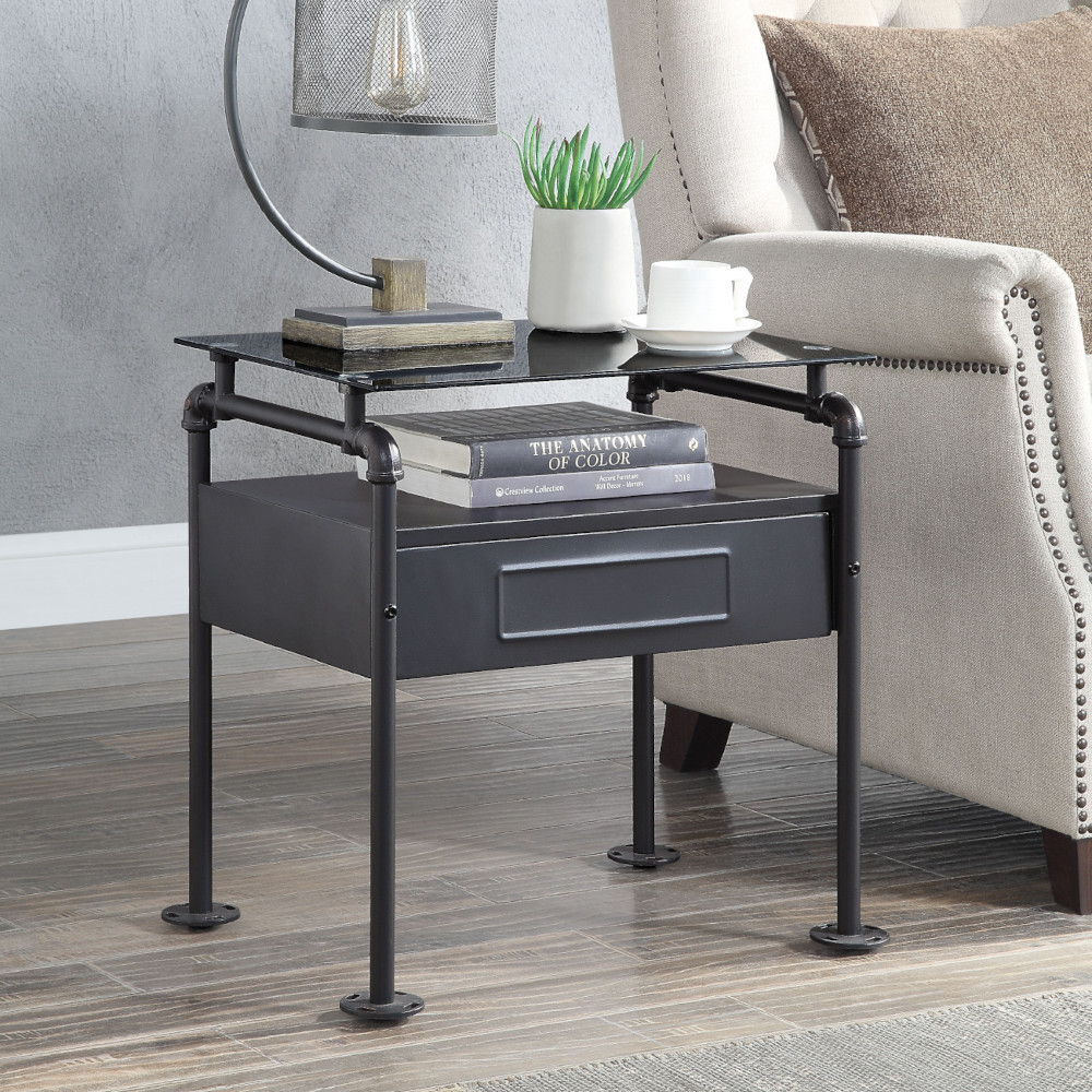 Nicipolis - Nightstand - Glass & Sandy Gray - Urban Living Furniture (Los Angeles, CA)