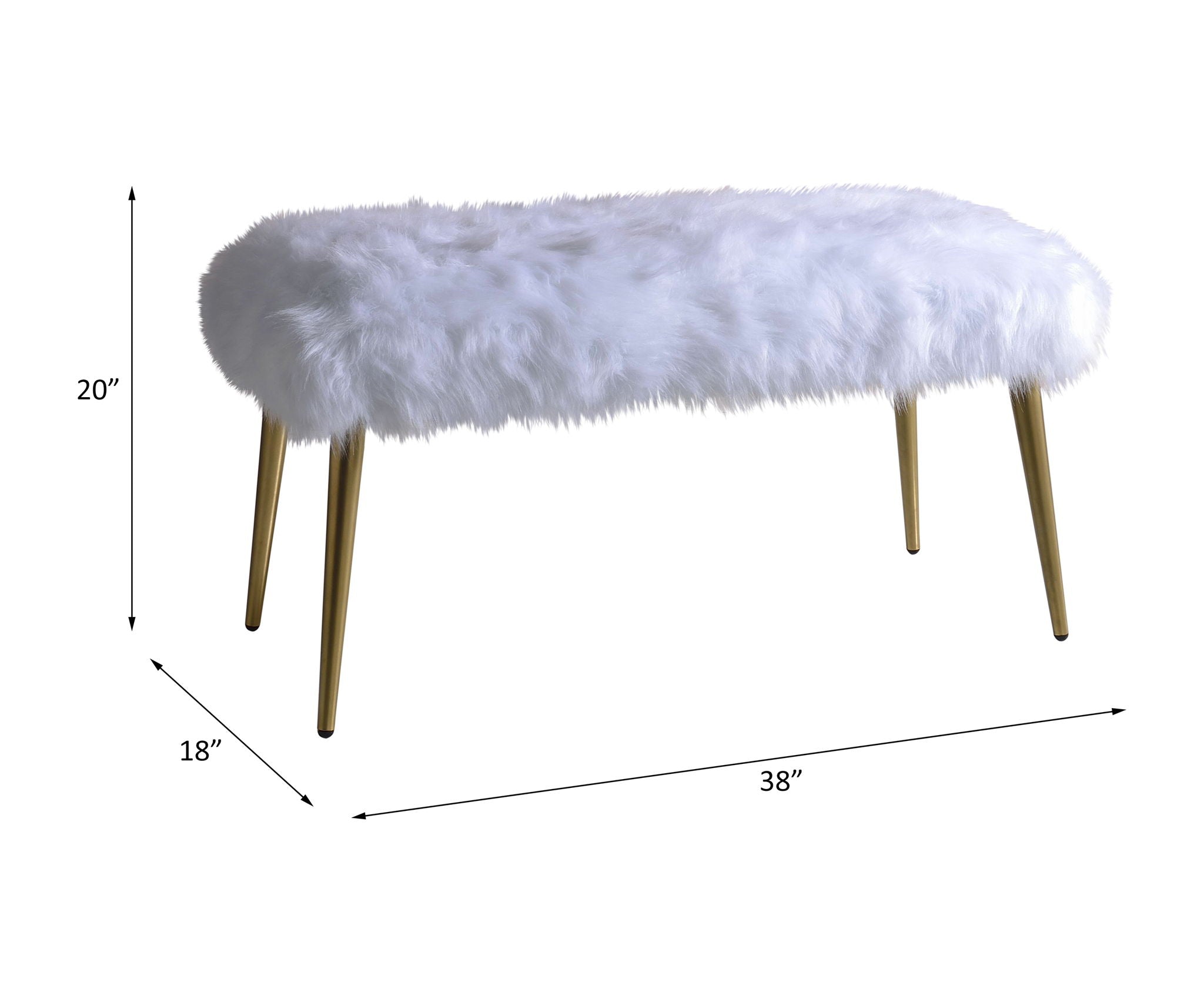 Bagley II - 20" Bench - White Faux Fur & Gold - Urban Living Furniture (Los Angeles, CA)