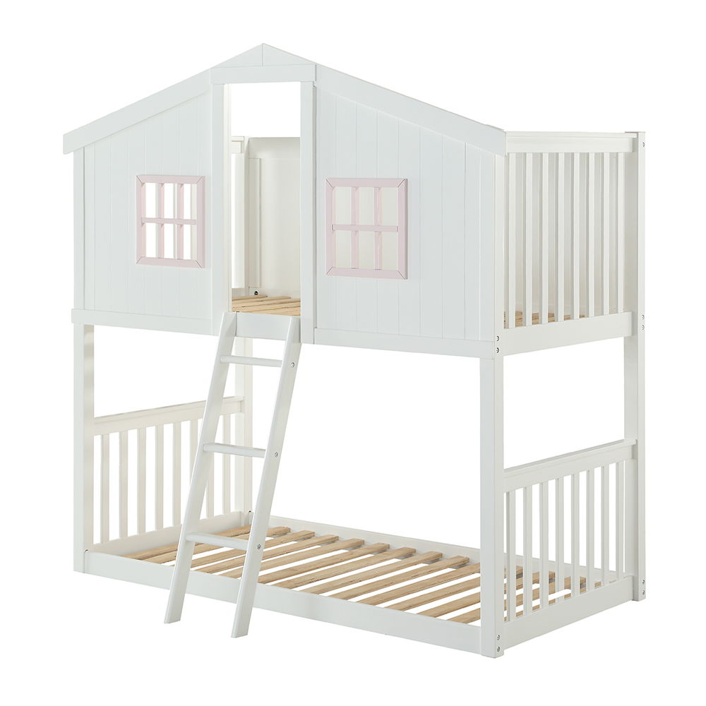Rohan Cottage - Twin Over Twin Bunk Bed - White & Pink - Urban Living Furniture (Los Angeles, CA)