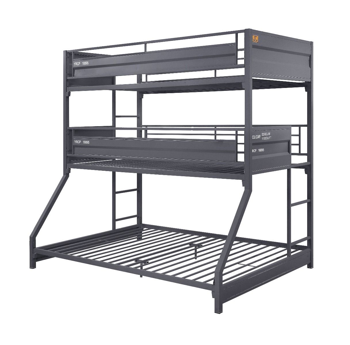 Cargo - Twin Over Twin Over Full Triple Bunk Bed - Gunmetal Finish - Urban Living Furniture (Los Angeles, CA)
