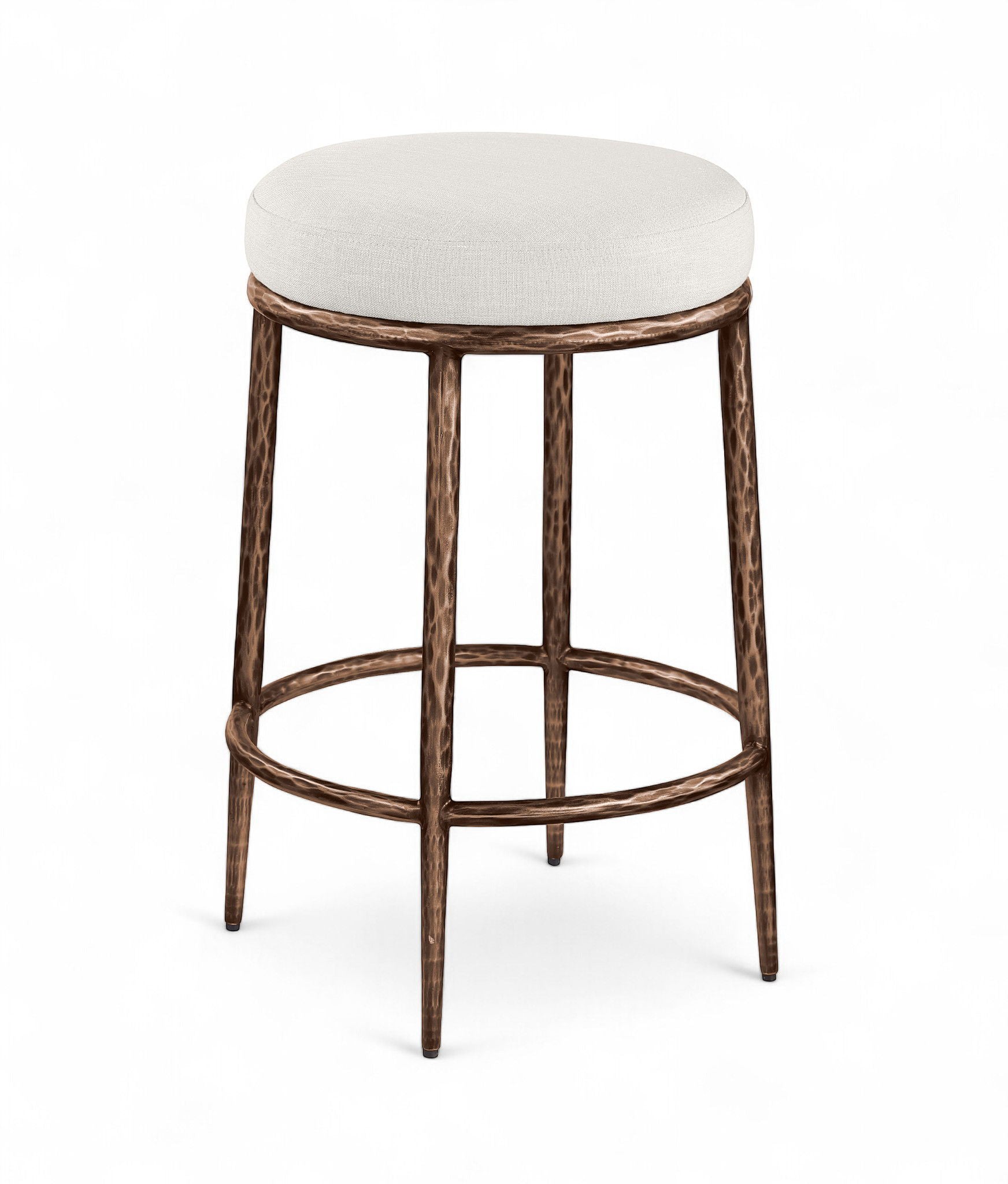 Ferro - Linen Textured Performance Fabric Upholstered Backless Counter Stool - Cream / Brushed Bronze