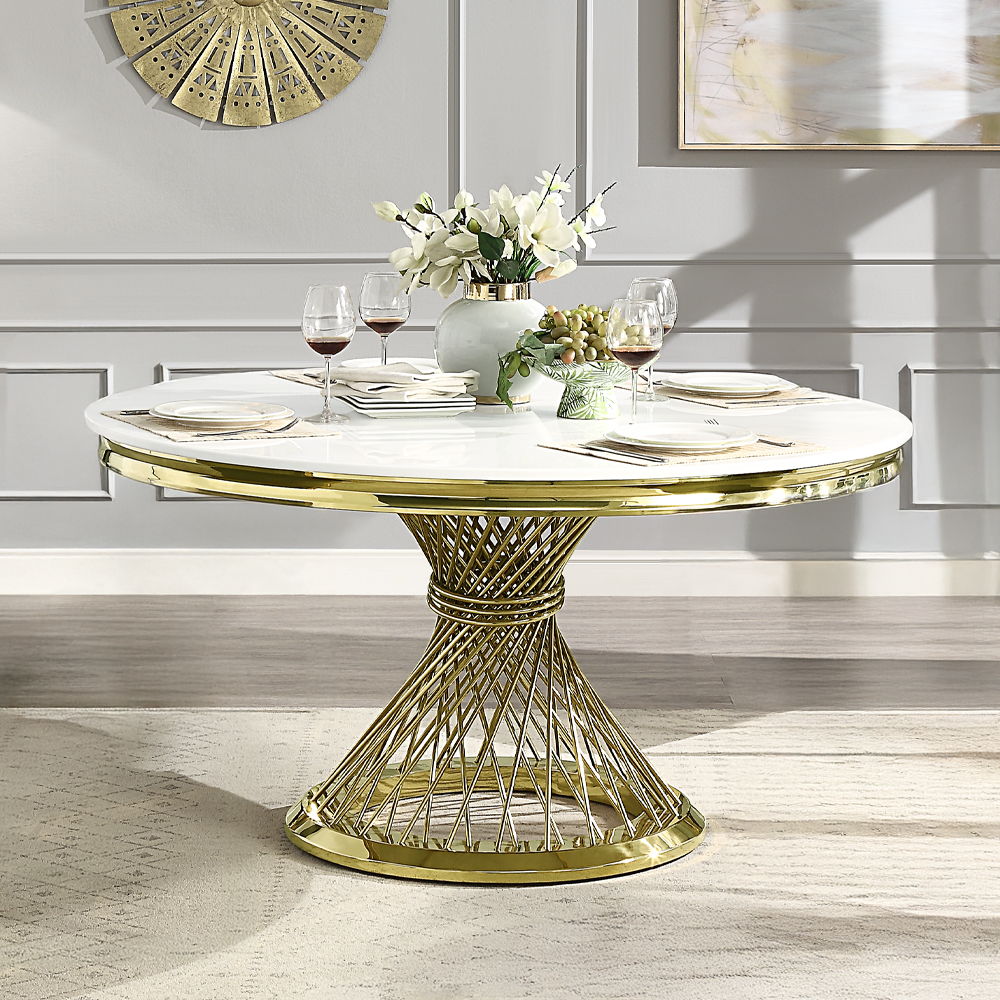 Fallon - Dining Table - Engineered Stone, Top & Mirrored Gold - Urban Living Furniture (Los Angeles, CA)