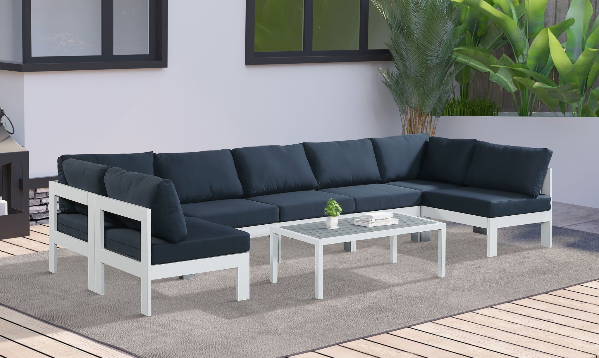 Nizuc - Outdoor Patio 7 Piece Modular Sectional With White Frame - Urban Living Furniture (Los Angeles, CA)