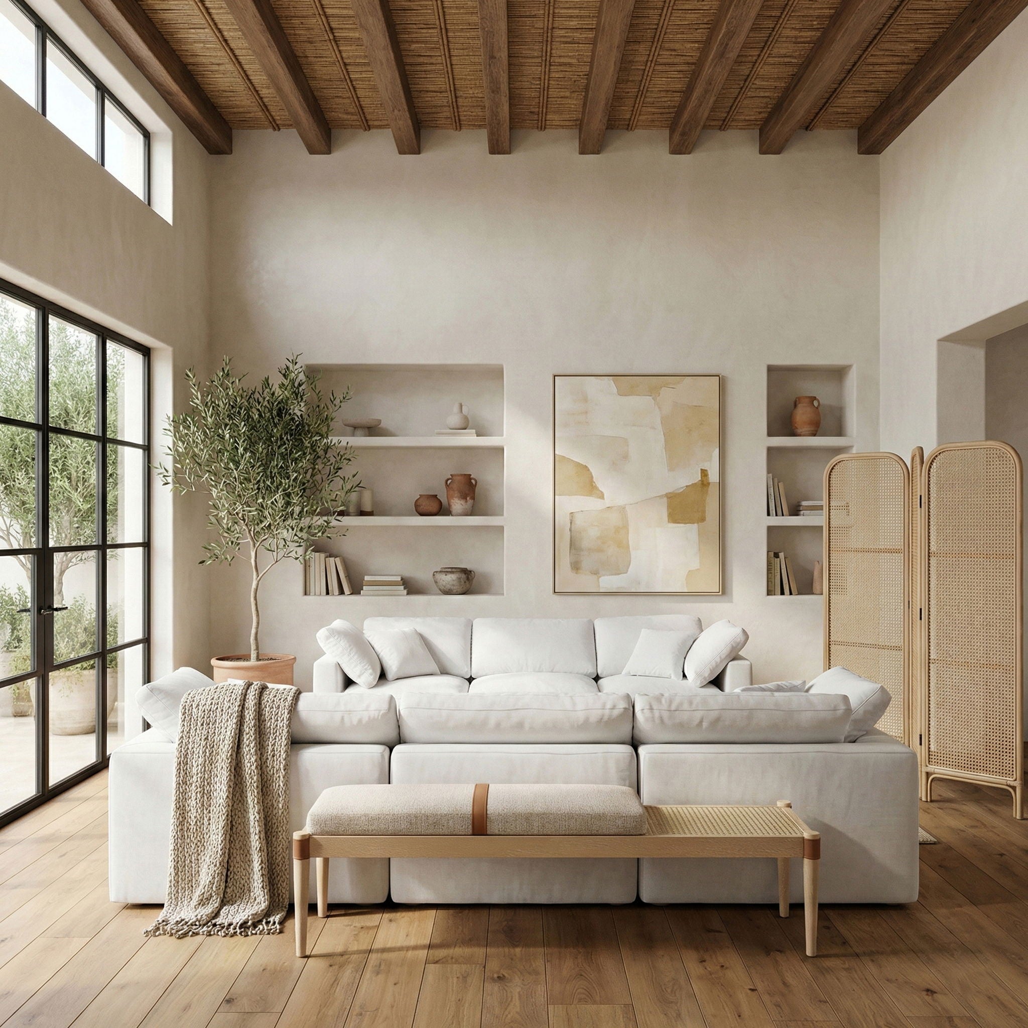 Nara - Linen Textured Fabric Upholstered Bench - Painted Natural - Urban Living Furniture (Los Angeles, CA)