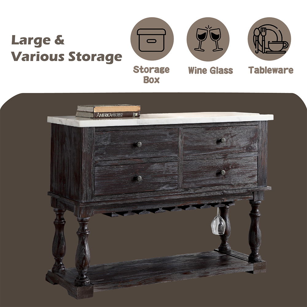 Gerardo - Server - White Marble Top & Weathered Espresso - Urban Living Furniture (Los Angeles, CA)