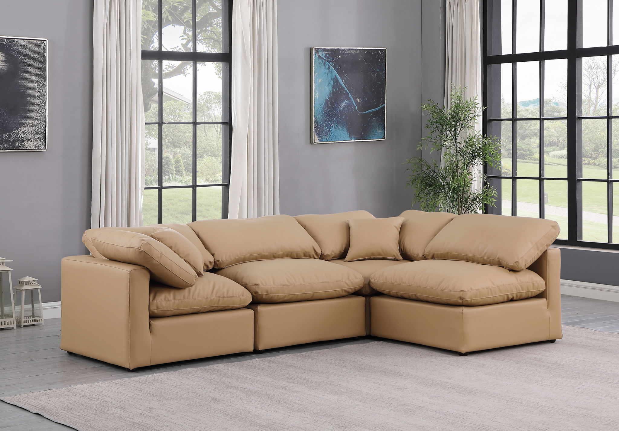 Indulge - Faux Leather 4 Piece Modular Sectional - Tan - Urban Living Furniture (Los Angeles, CA)
