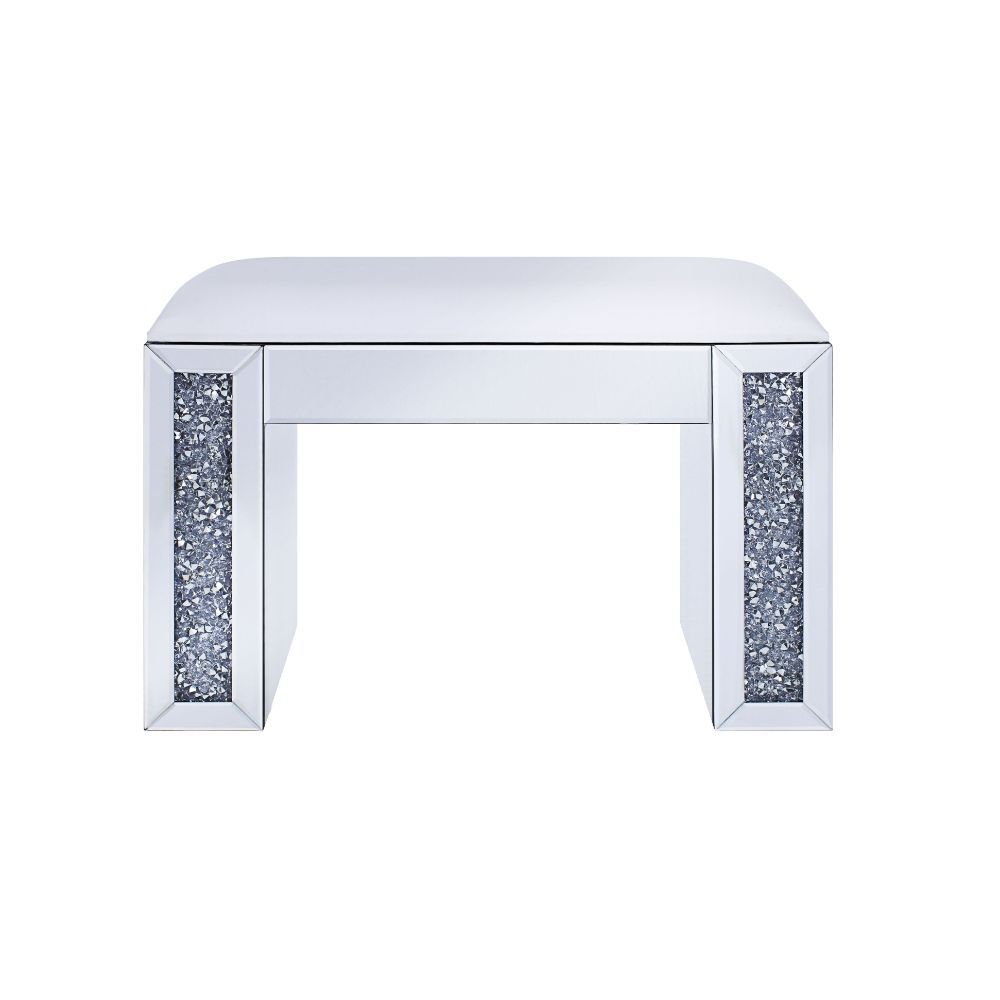 Noralie - Vanity Stool - Synthetic Leather , Mirrored & Faux Diamonds - Urban Living Furniture (Los Angeles, CA)