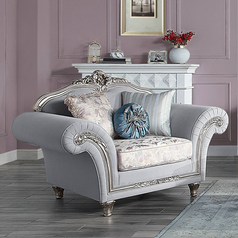 Pelumi - Chair With 3 Pillows - Light Gray Linen & Platinum - Urban Living Furniture (Los Angeles, CA)