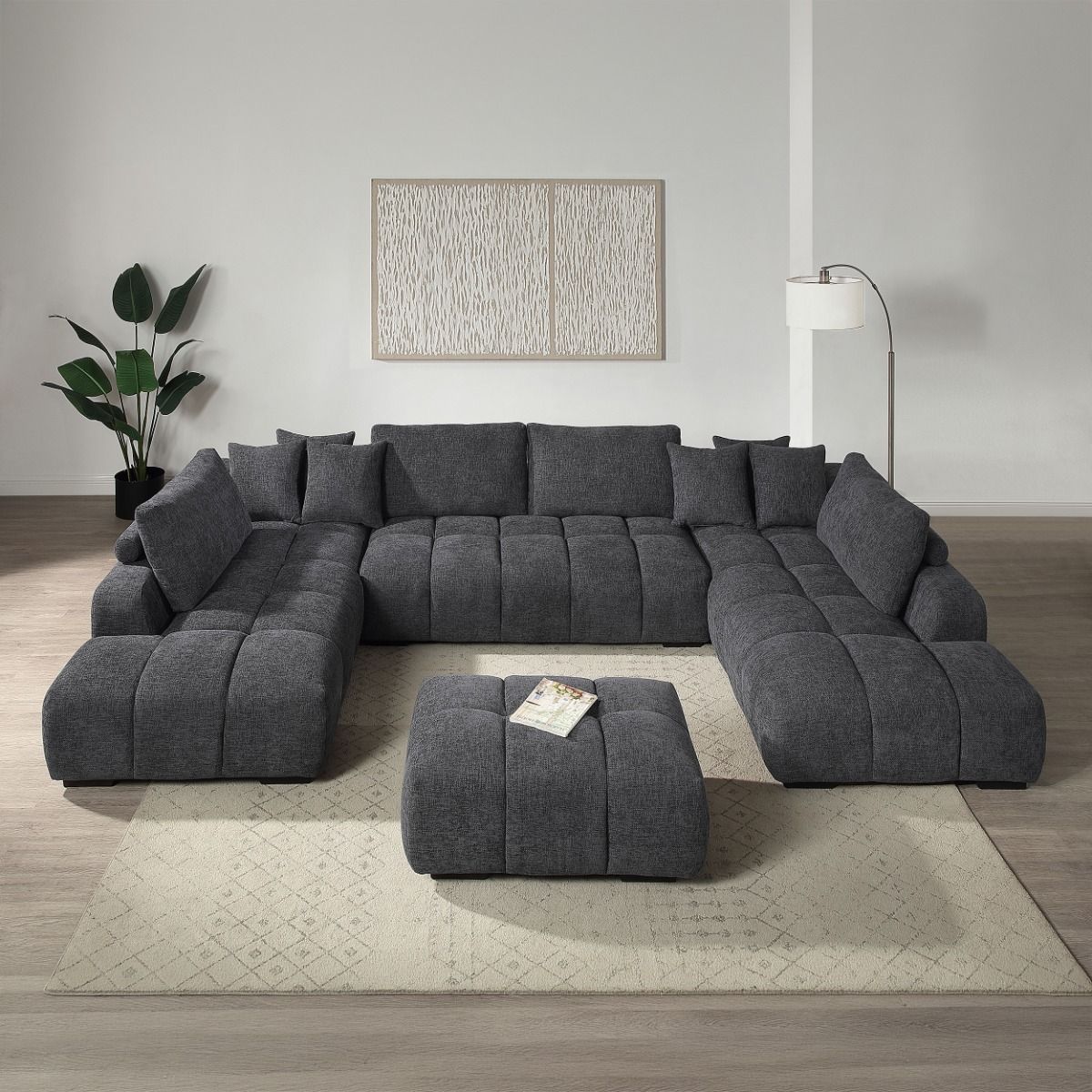 Chosen - Sectional Sofa With 6 Pillows - Gray Chenille