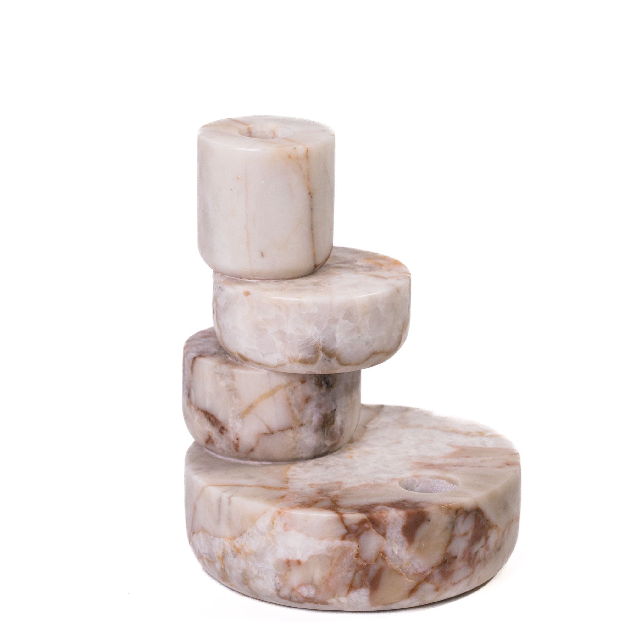 Marble Stacked Candle Holder - White Brown
