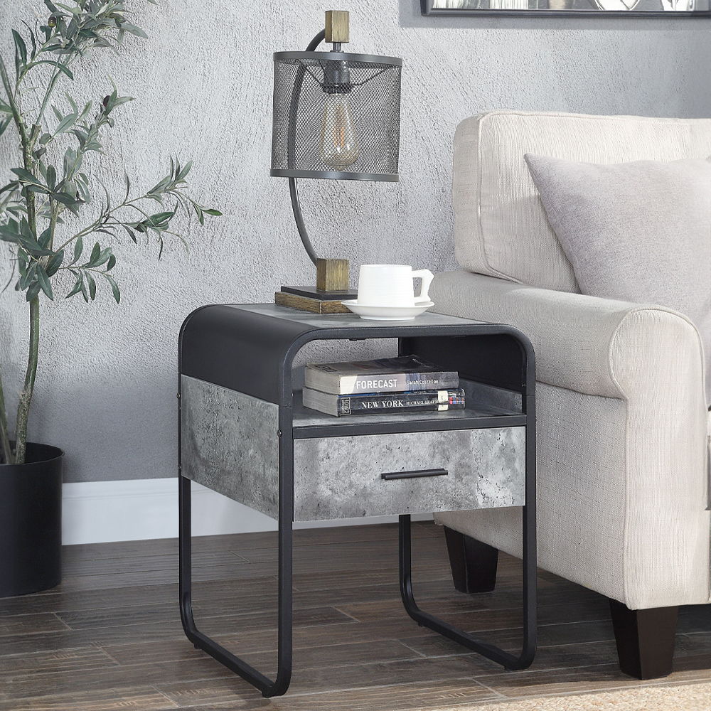 Raziela - 22" End Table - Concrete Gray & Black - Urban Living Furniture (Los Angeles, CA)