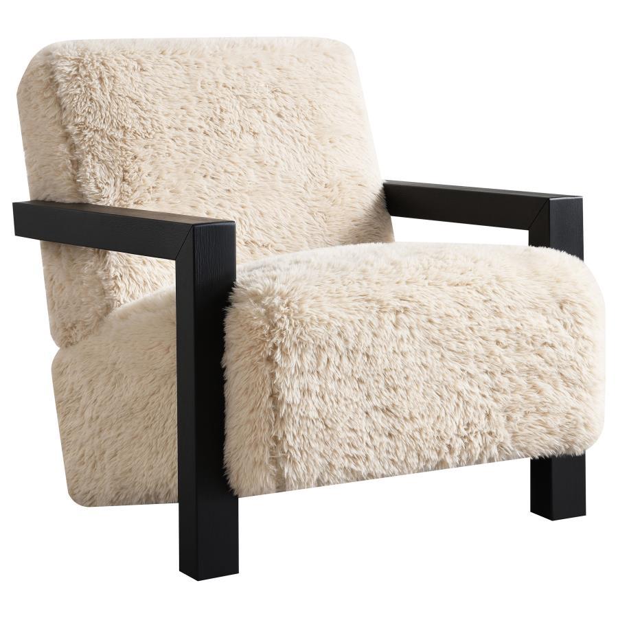 Fitzroy - Faux Fur Upholstered Chair Solid Wood Arms - Latte - Urban Living Furniture (Los Angeles, CA)