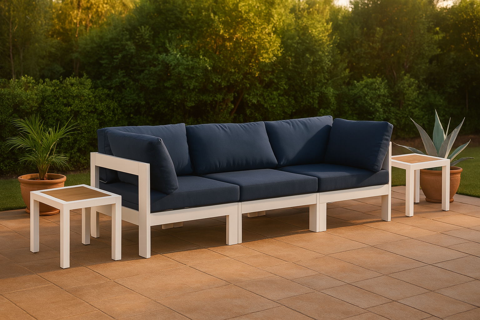 Nizuc - Outdoor Patio 3 Seat Modular Sofa With White Frame - Urban Living Furniture (Los Angeles, CA)