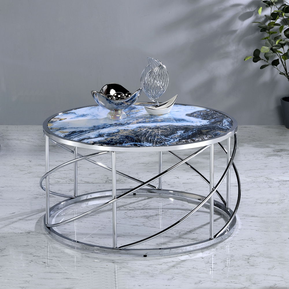 Lyda - Coffee Table - Blue Marble Print & Chrome - Urban Living Furniture (Los Angeles, CA)