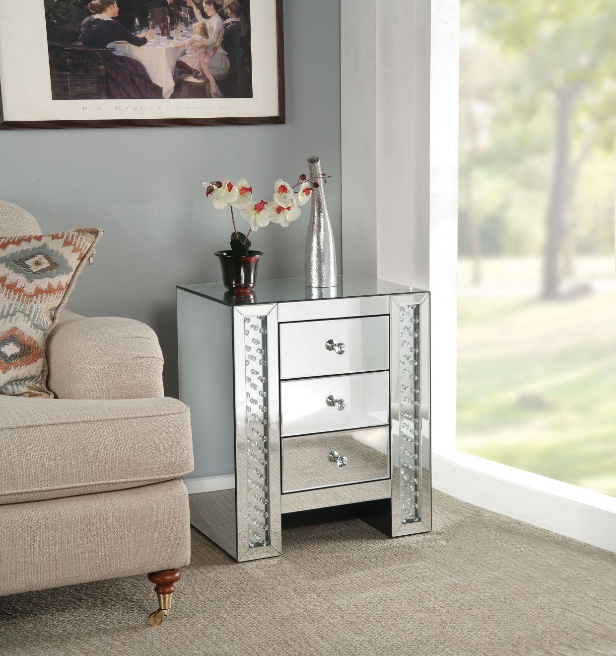 Nysa - Accent Table - Mirrored & Faux Crystals - Urban Living Furniture (Los Angeles, CA)
