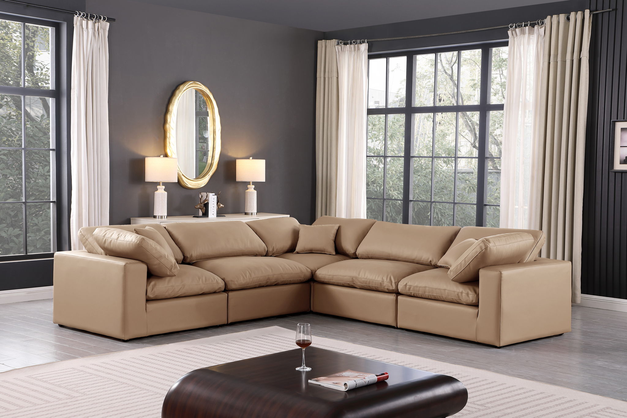 Comfy - 5 Piece Faux Leather Modular Corner Sectional - Tan - Urban Living Furniture (Los Angeles, CA)