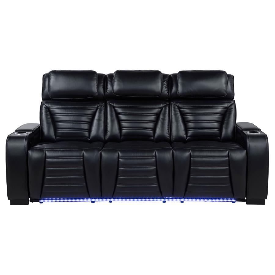 Zuma - Faux Leather Dual Power Reclining LED Sofa - Black