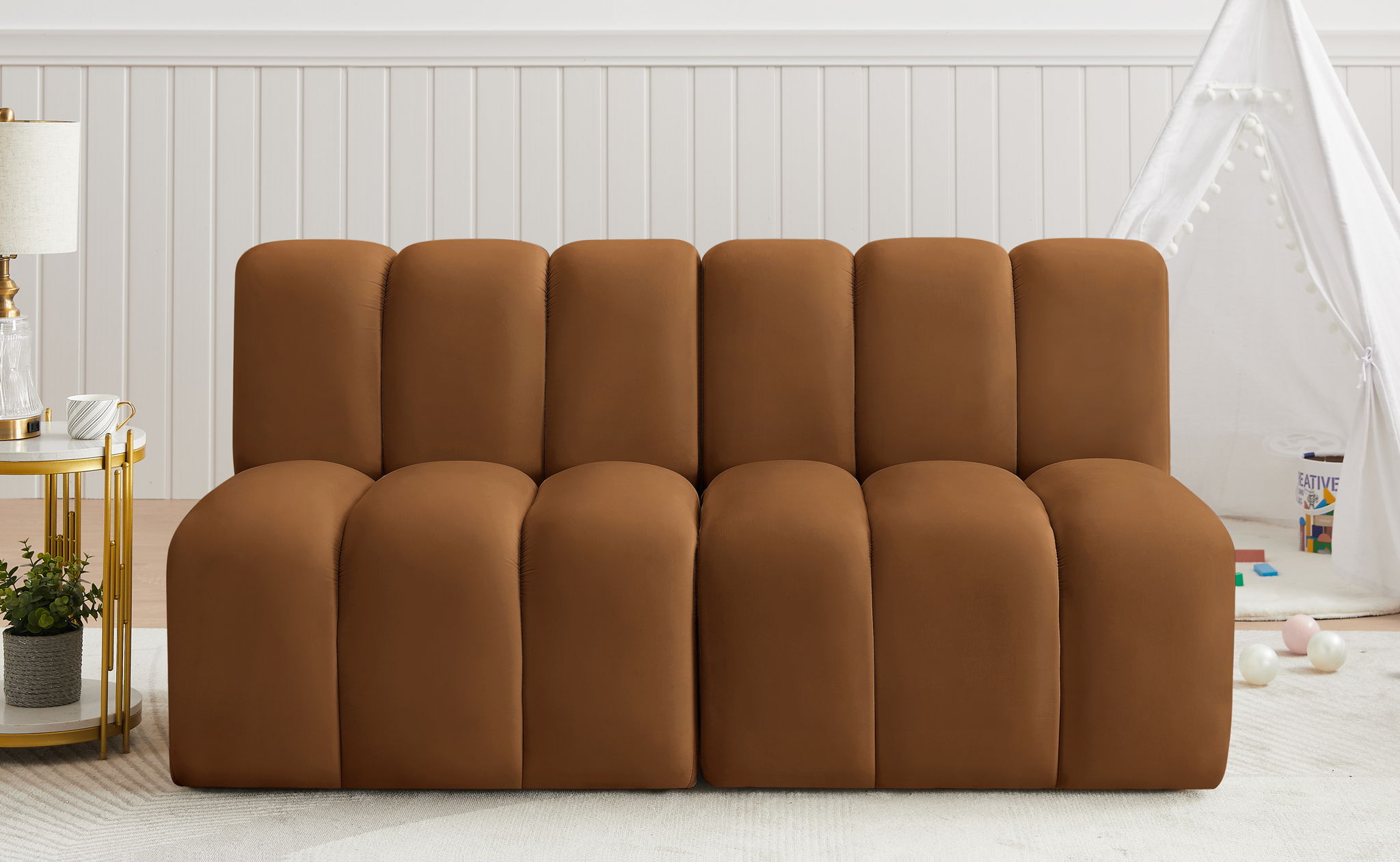 Arc - Velvet 2 Pieces Modular Sofa - Saddle - Urban Living Furniture (Los Angeles, CA)