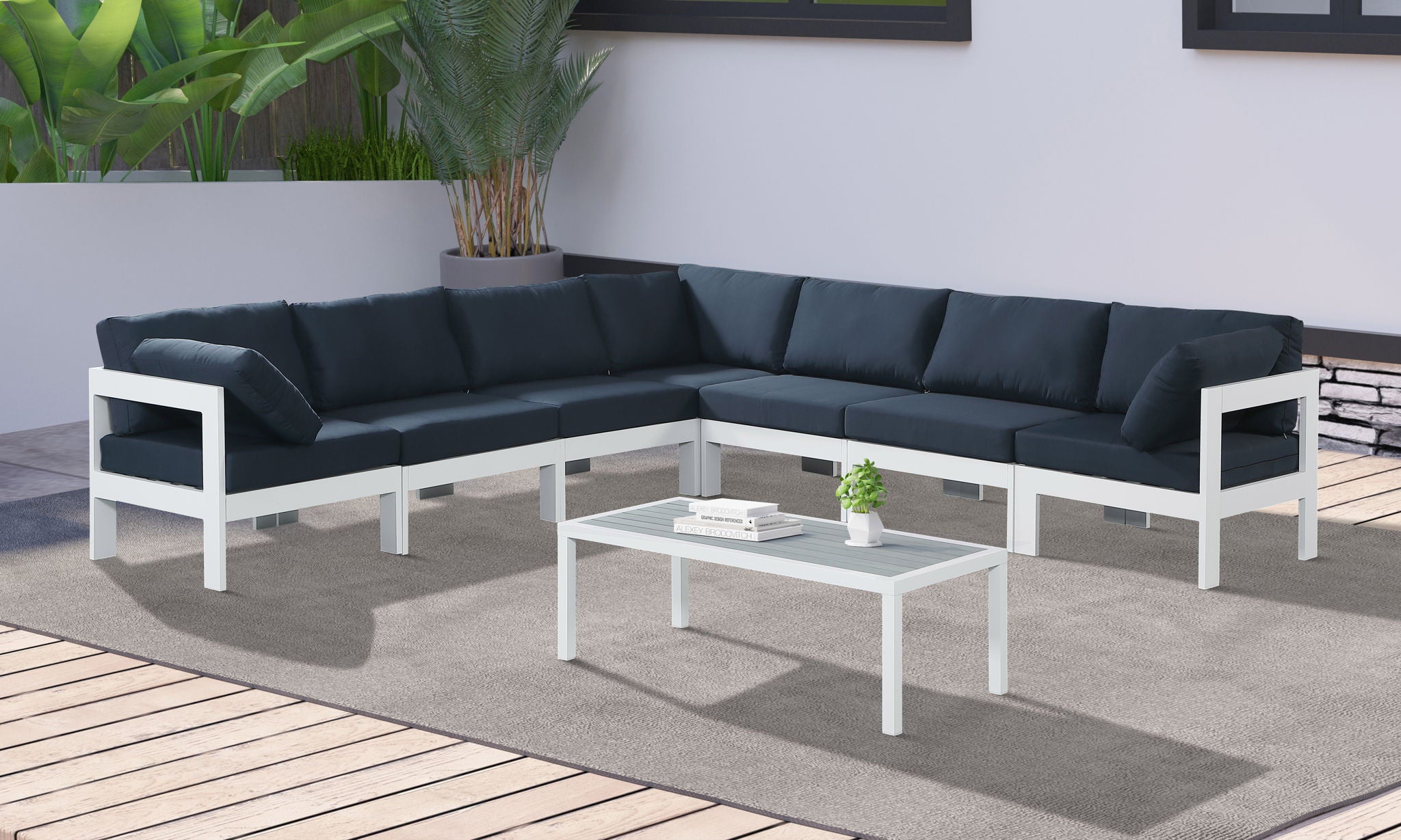 Nizuc - Outdoor Patio 7 Piece Modular Sectional With White Frame - Urban Living Furniture (Los Angeles, CA)