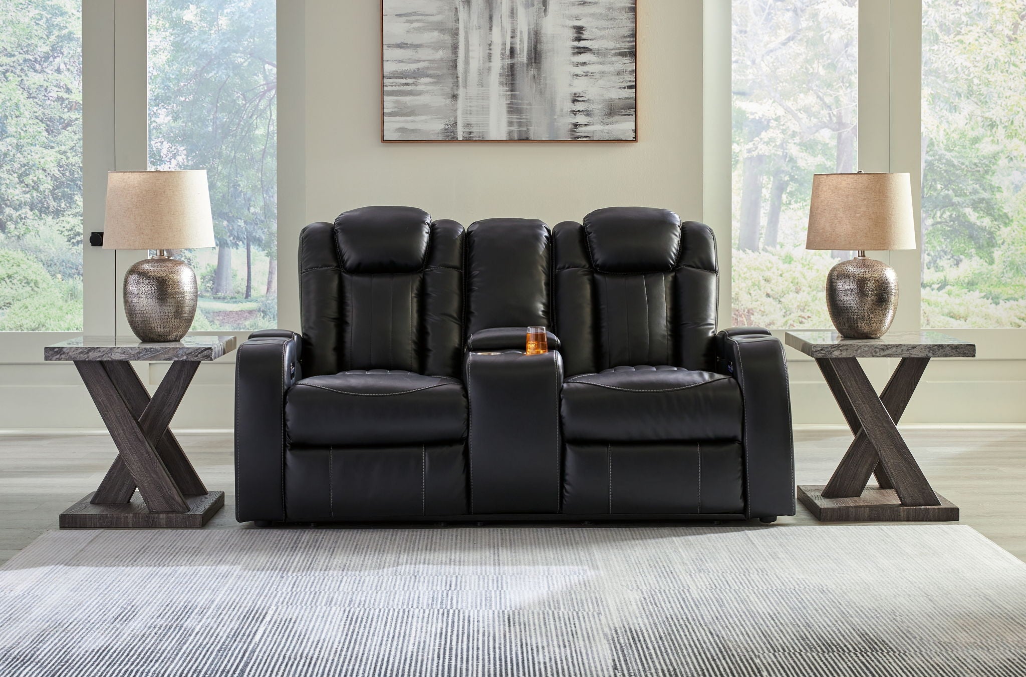 Caveman Den - Midnight - Power Reclining Loveseat with Console/ Adj Hdrst - Urban Living Furniture (Los Angeles, CA)