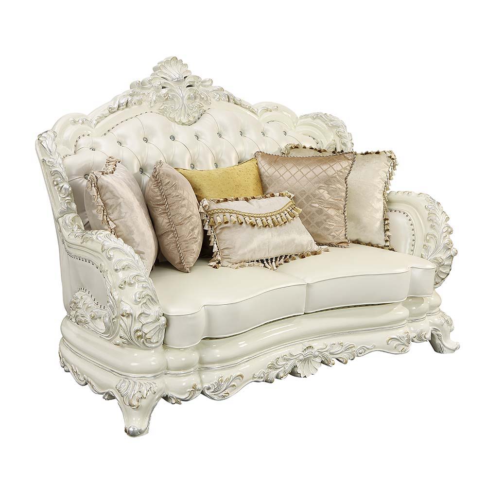Adara - Loveseat With 5 Pillows - Pearl White Synthetic Leather & Antique White - Urban Living Furniture (Los Angeles, CA)