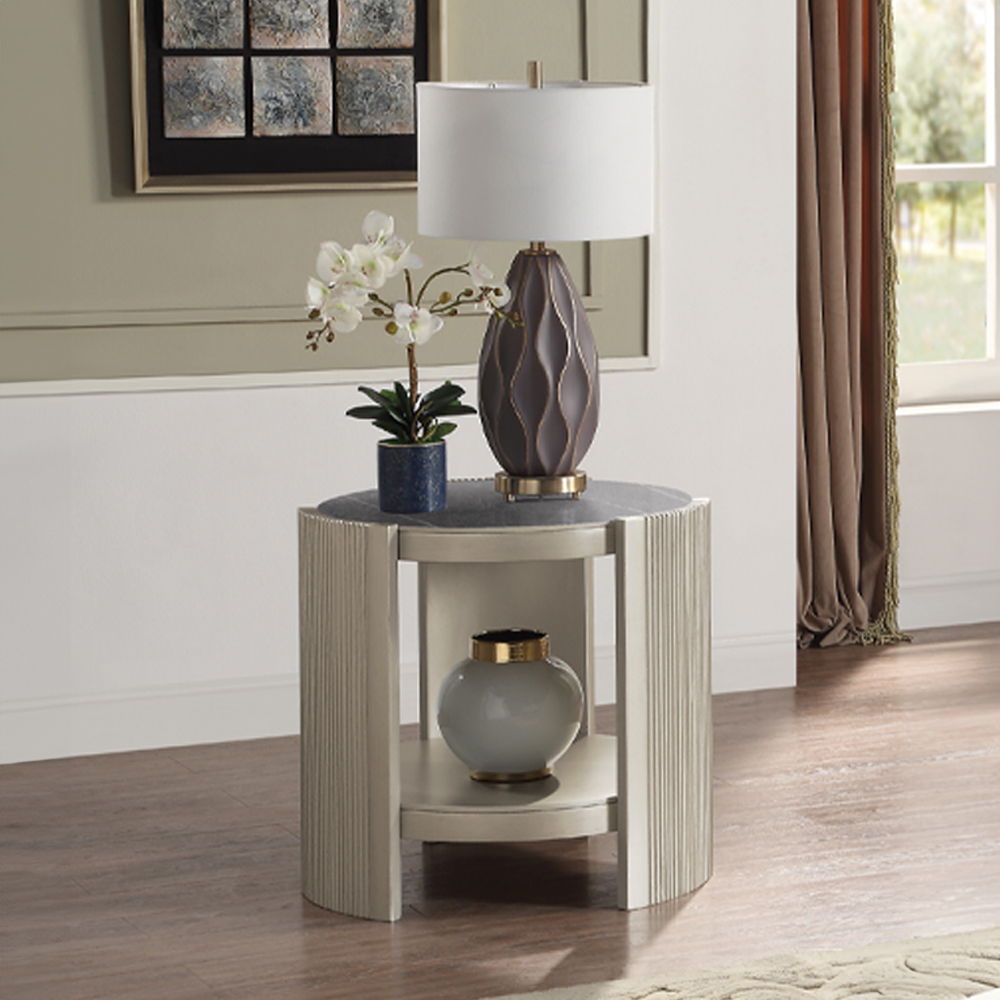 Kasa - End Table - Sintered Stone & Champagne - Urban Living Furniture (Los Angeles, CA)