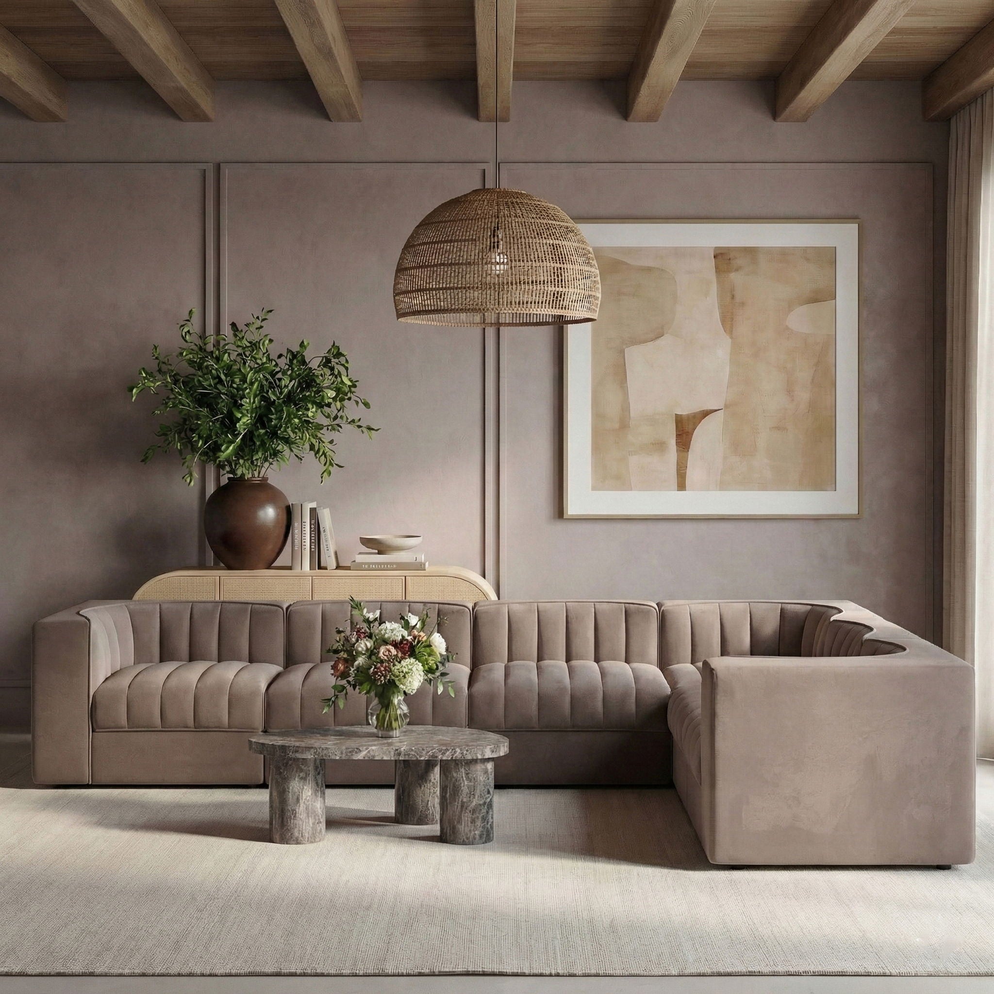 Rummi - Velvet Performance Fabric Upholstered 6 Piece Modular Sectional (With 3 Corner Chairs) - Urban Living Furniture (Los Angeles, CA)